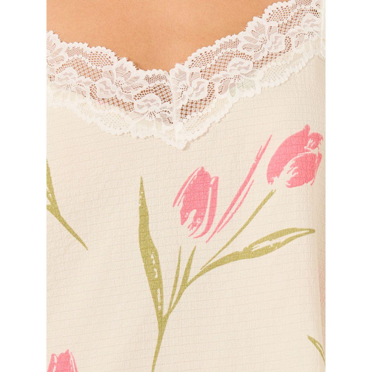 Styli Lace Trim Floral Print Cami and Pyjama with Robe Set-women-clothing-nightwear-pyjamas-longsets-image-4