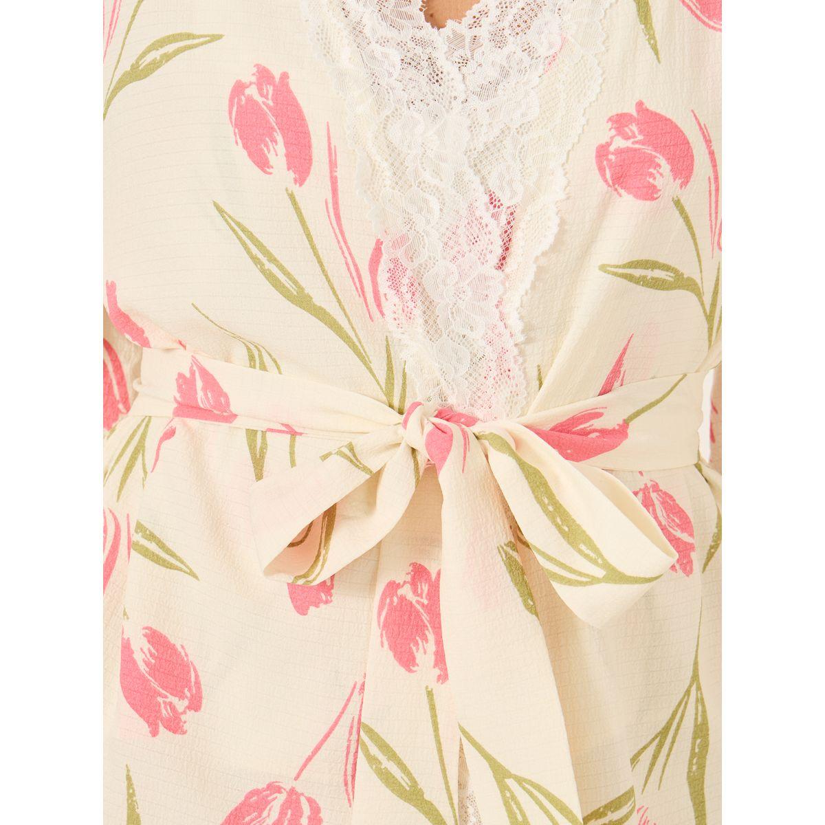 Styli Lace Trim Floral Print Cami and Pyjama with Robe Set-women-clothing-nightwear-pyjamas-longsets-image-5