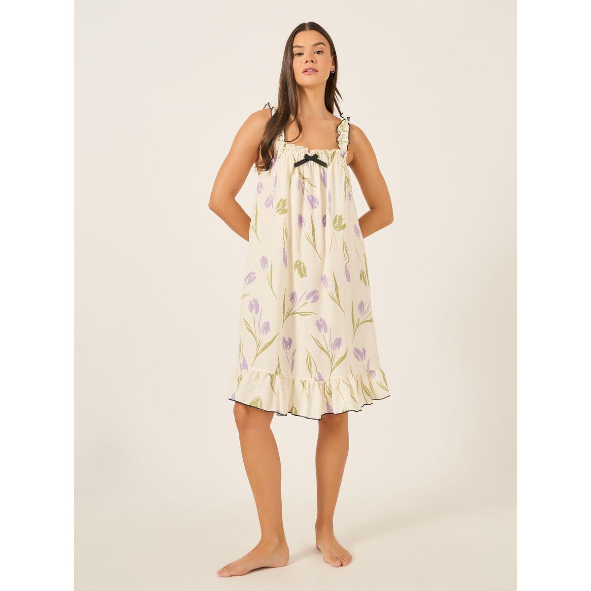 Styli Floral Print Ruffled Hem Strappy Nightdress-women-clothing-nightwear-nighties-image-1