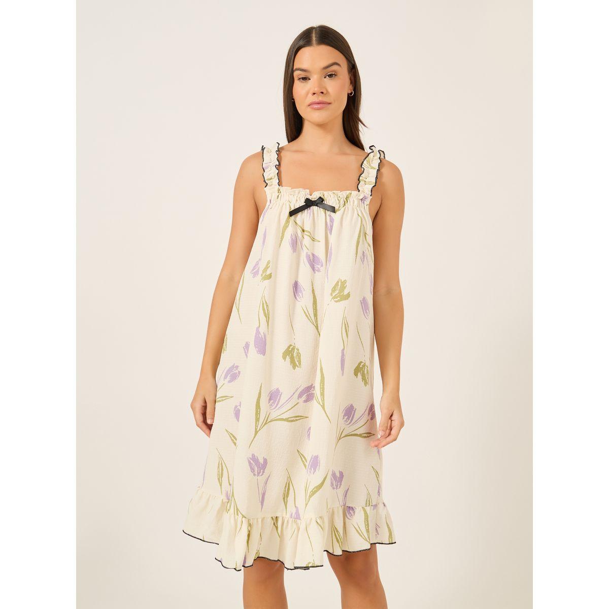 Styli Floral Print Ruffled Hem Strappy Nightdress-women-clothing-nightwear-nighties-image-2