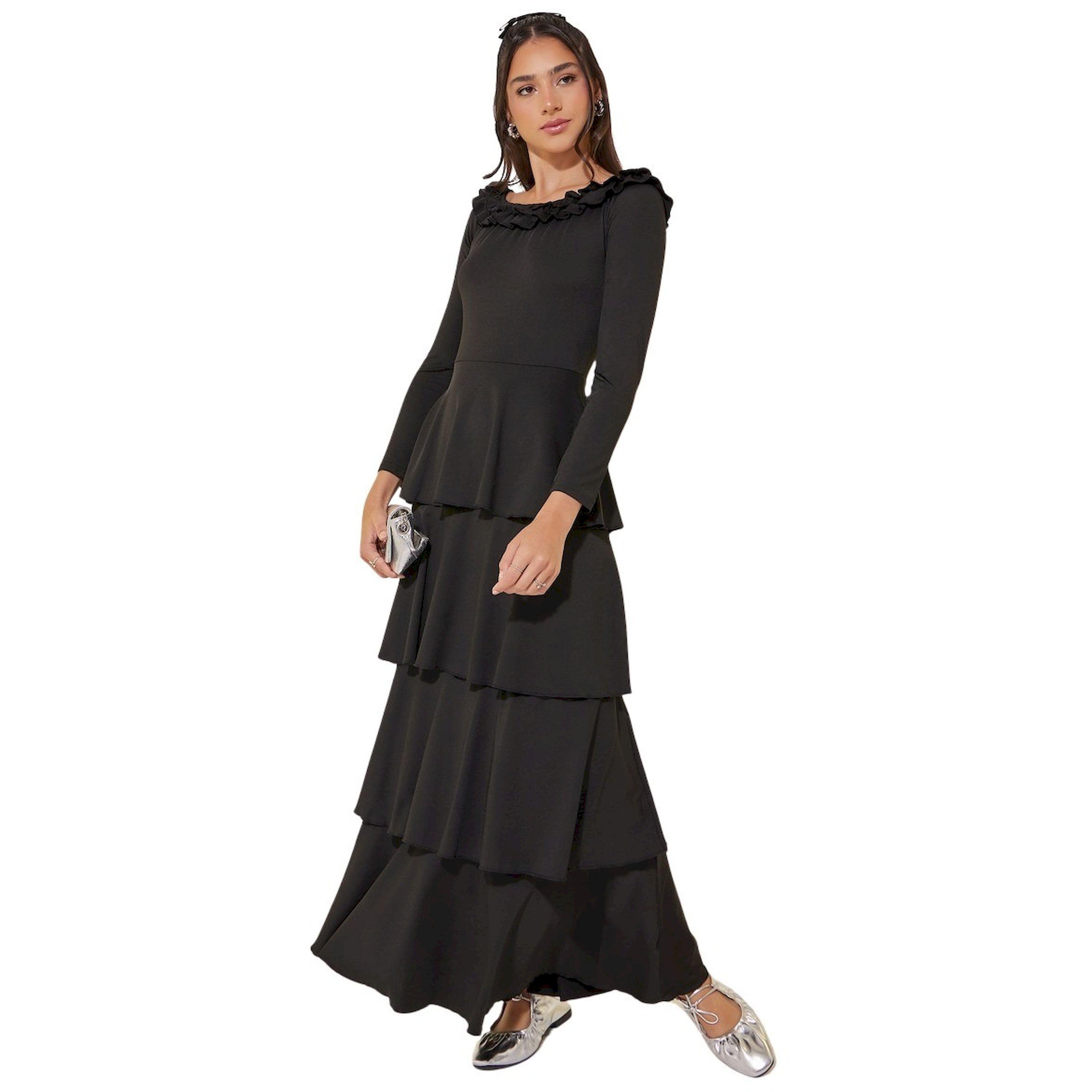 فستان ميدي سادة بياقة دائرية-women-clothing-dresses-image-1