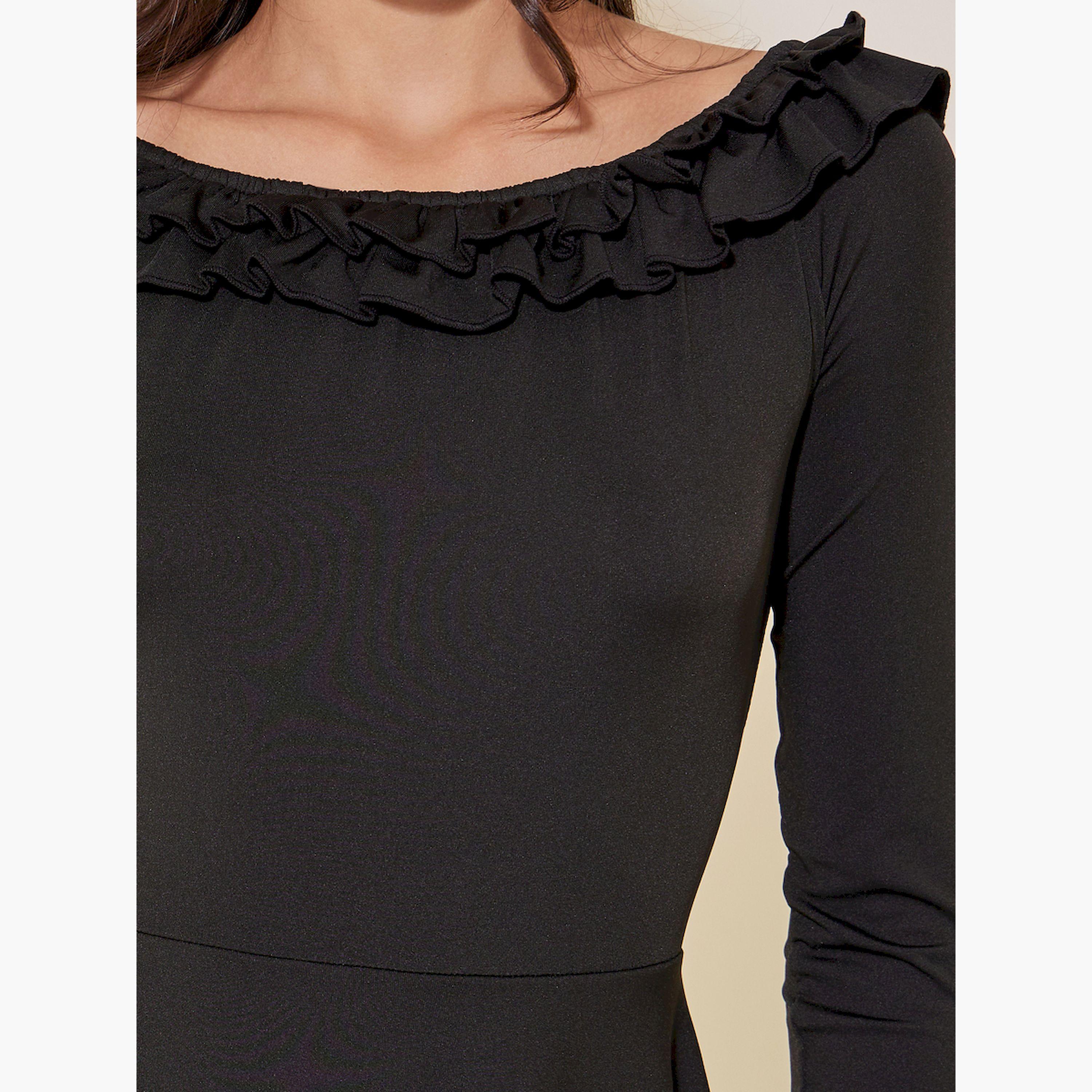 فستان ميدي سادة بياقة دائرية-women-clothing-dresses-image-4