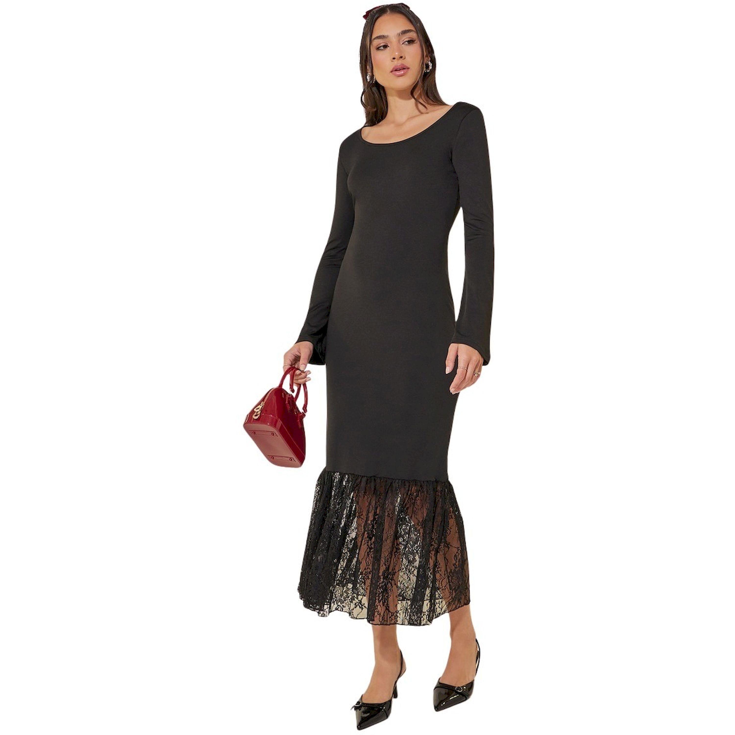 Take Two Solid Lace Trim Round Neck Long Sleeve Midi Dress-women-clothing-dresses-image-1