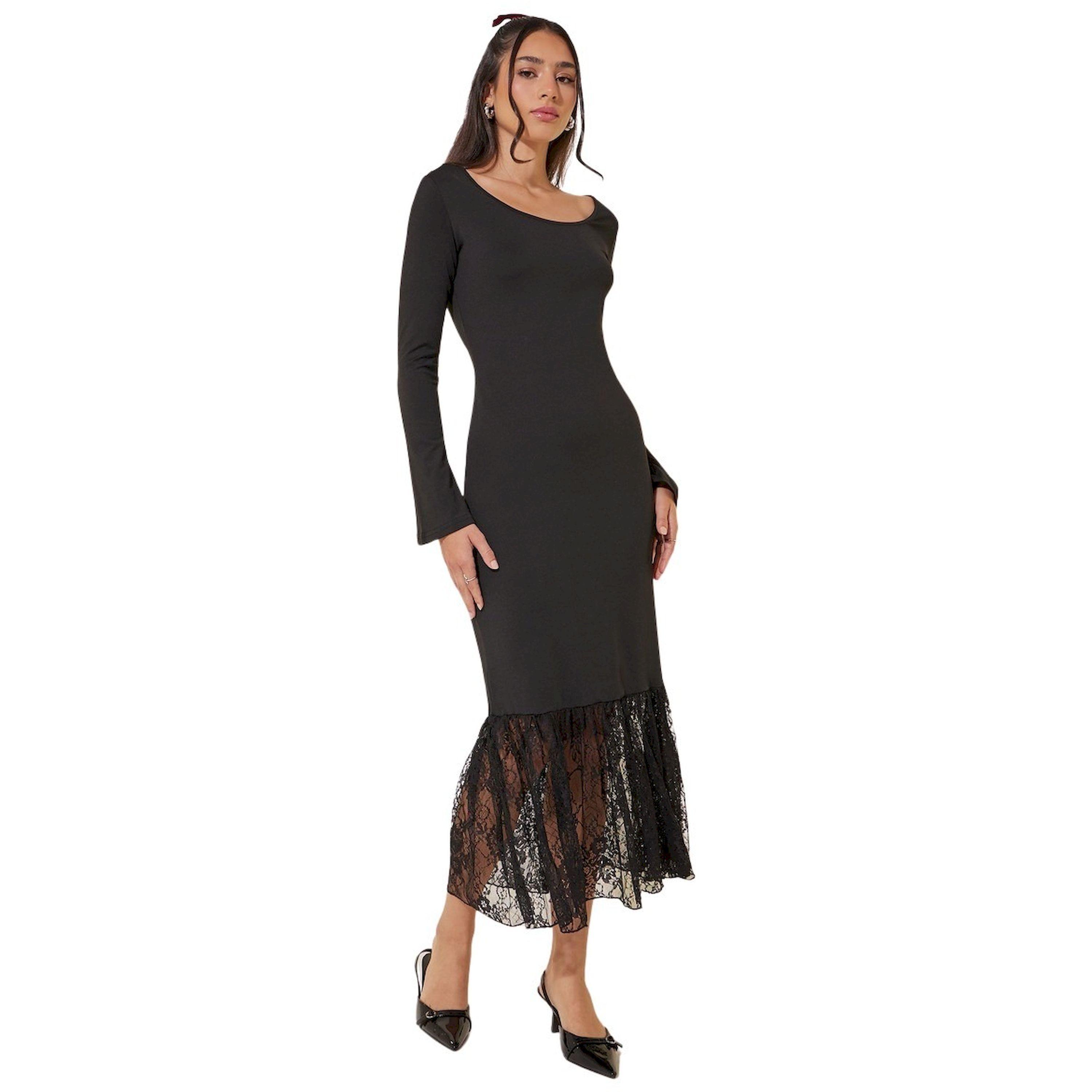 Take Two Solid Lace Trim Round Neck Long Sleeve Midi Dress-women-clothing-dresses-image-2