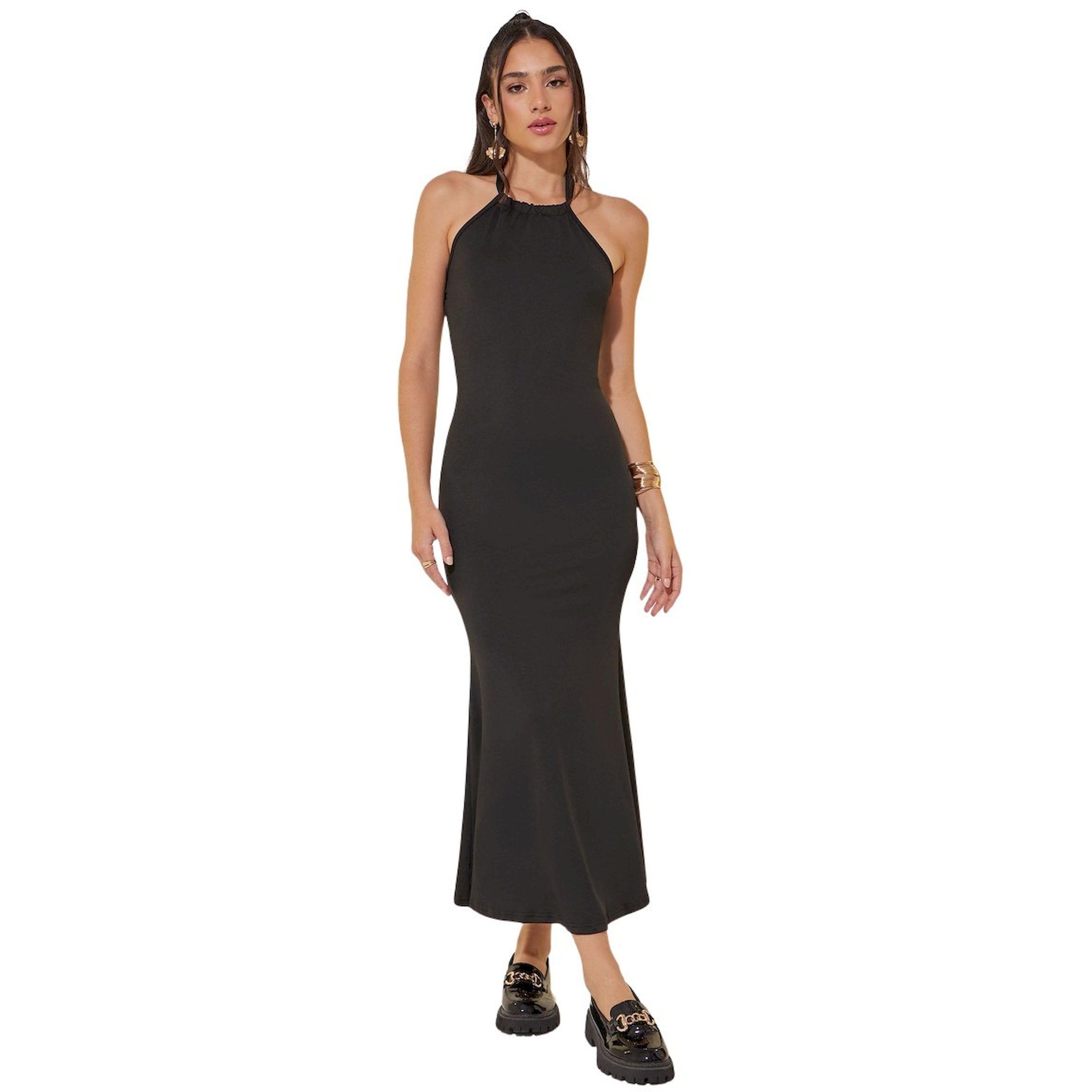 Take Two Solid Halter Neck Sleeveless Mermaid Hem Midi Dress-women-clothing-dresses-image-1