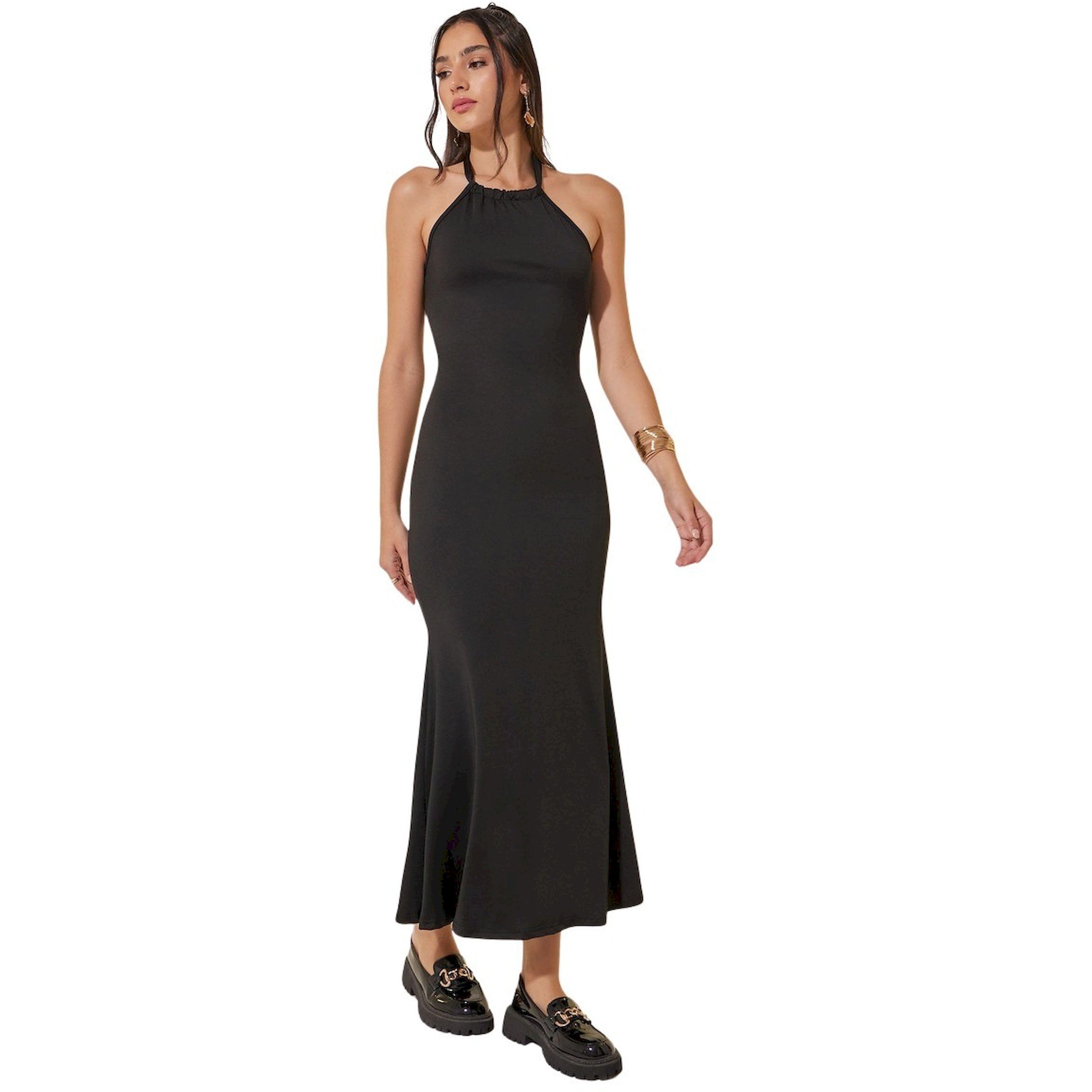 Take Two Solid Halter Neck Sleeveless Mermaid Hem Midi Dress-women-clothing-dresses-image-2