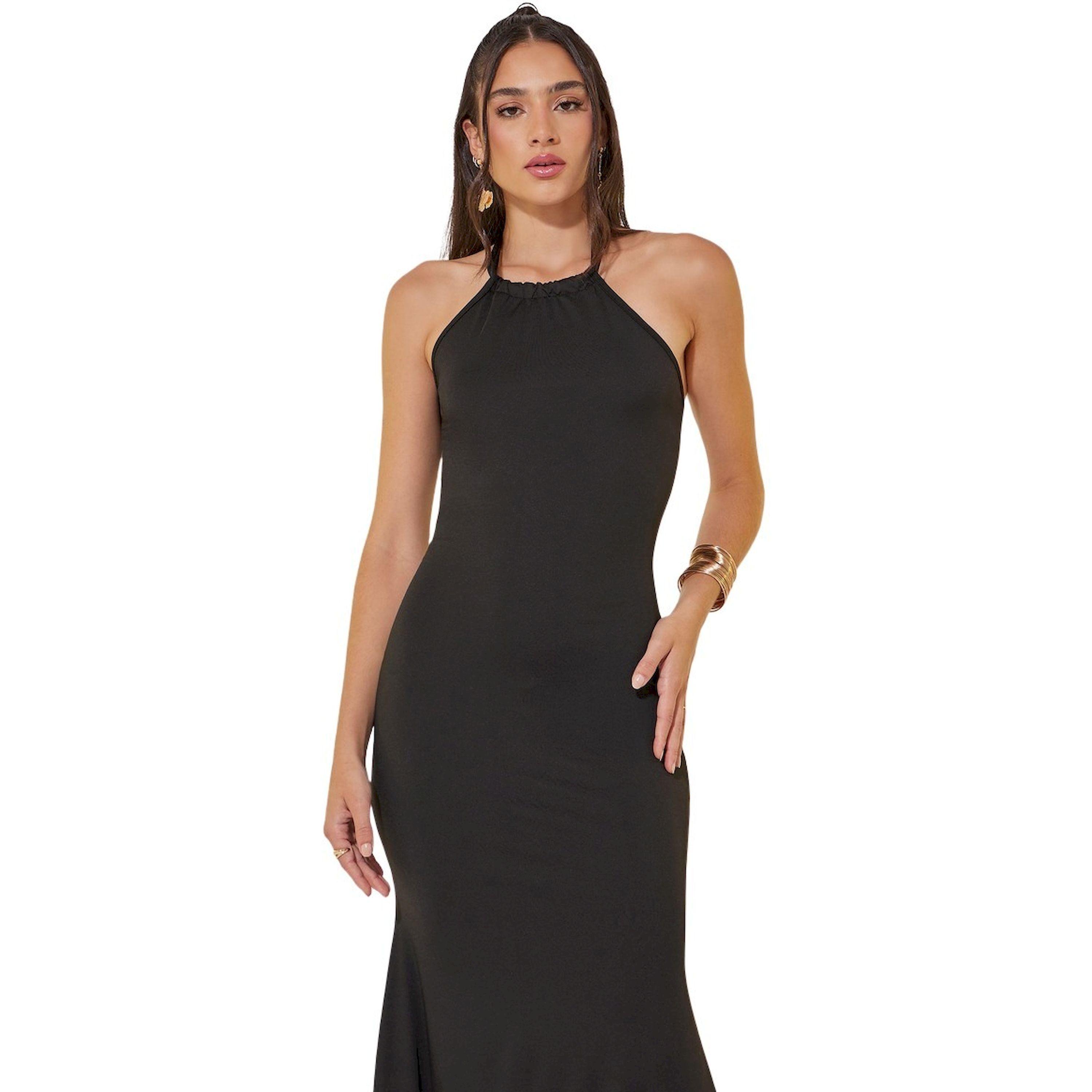 Take Two Solid Halter Neck Sleeveless Mermaid Hem Midi Dress-women-clothing-dresses-image-3