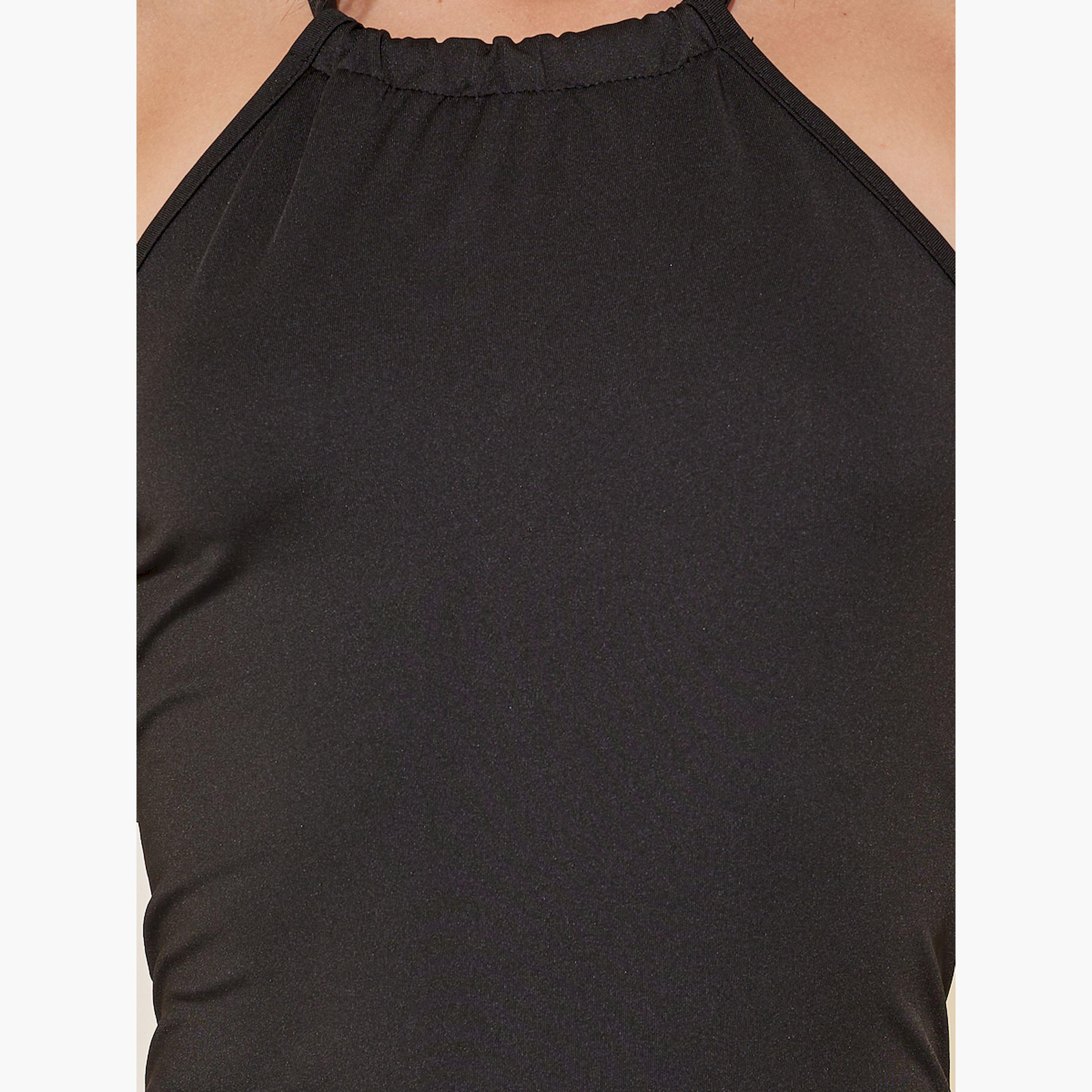 Take Two Solid Halter Neck Sleeveless Mermaid Hem Midi Dress-women-clothing-dresses-image-4