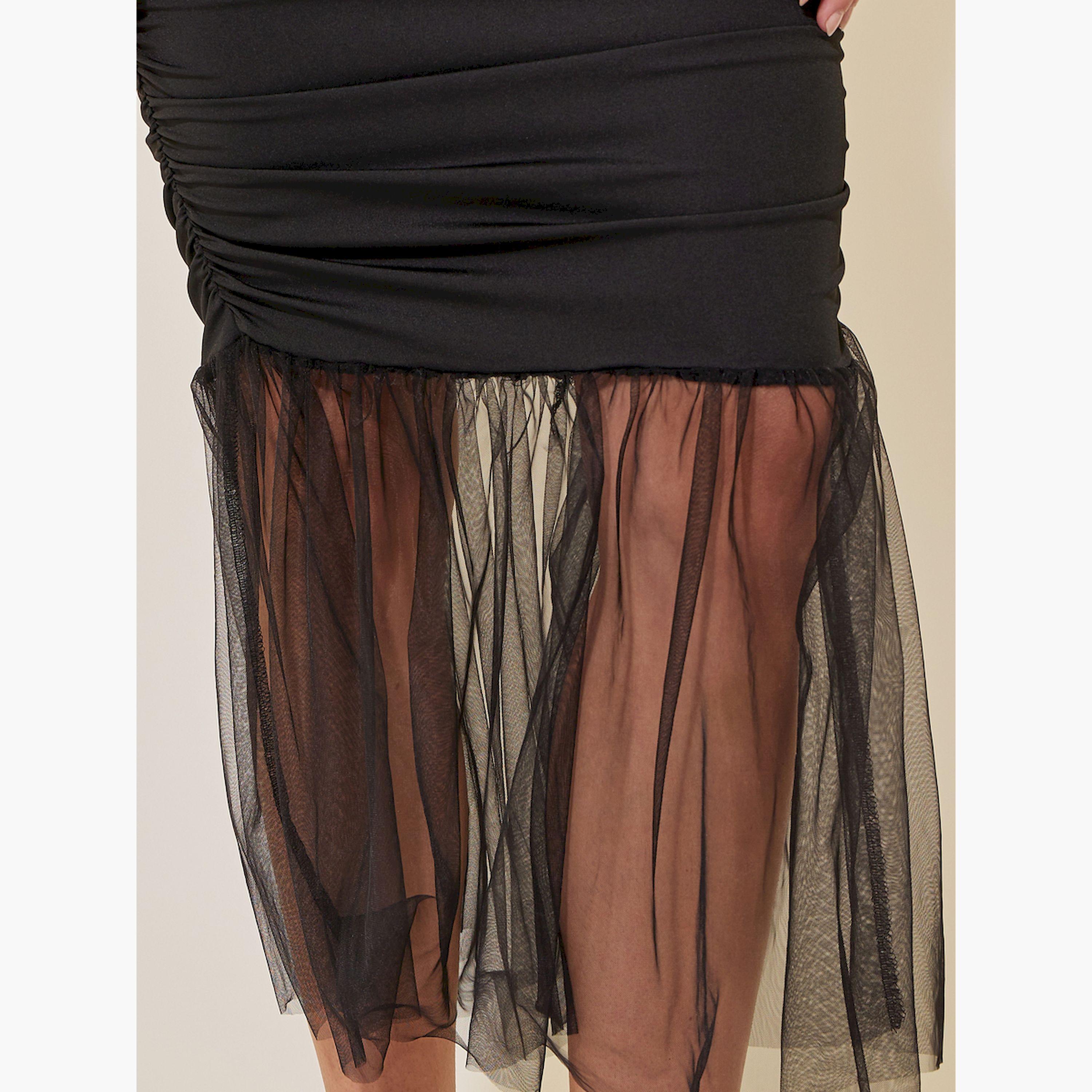 Take Two Solid Mesh Hem Square Neck Long Sleeve Midi Dress-women-clothing-dresses-image-4
