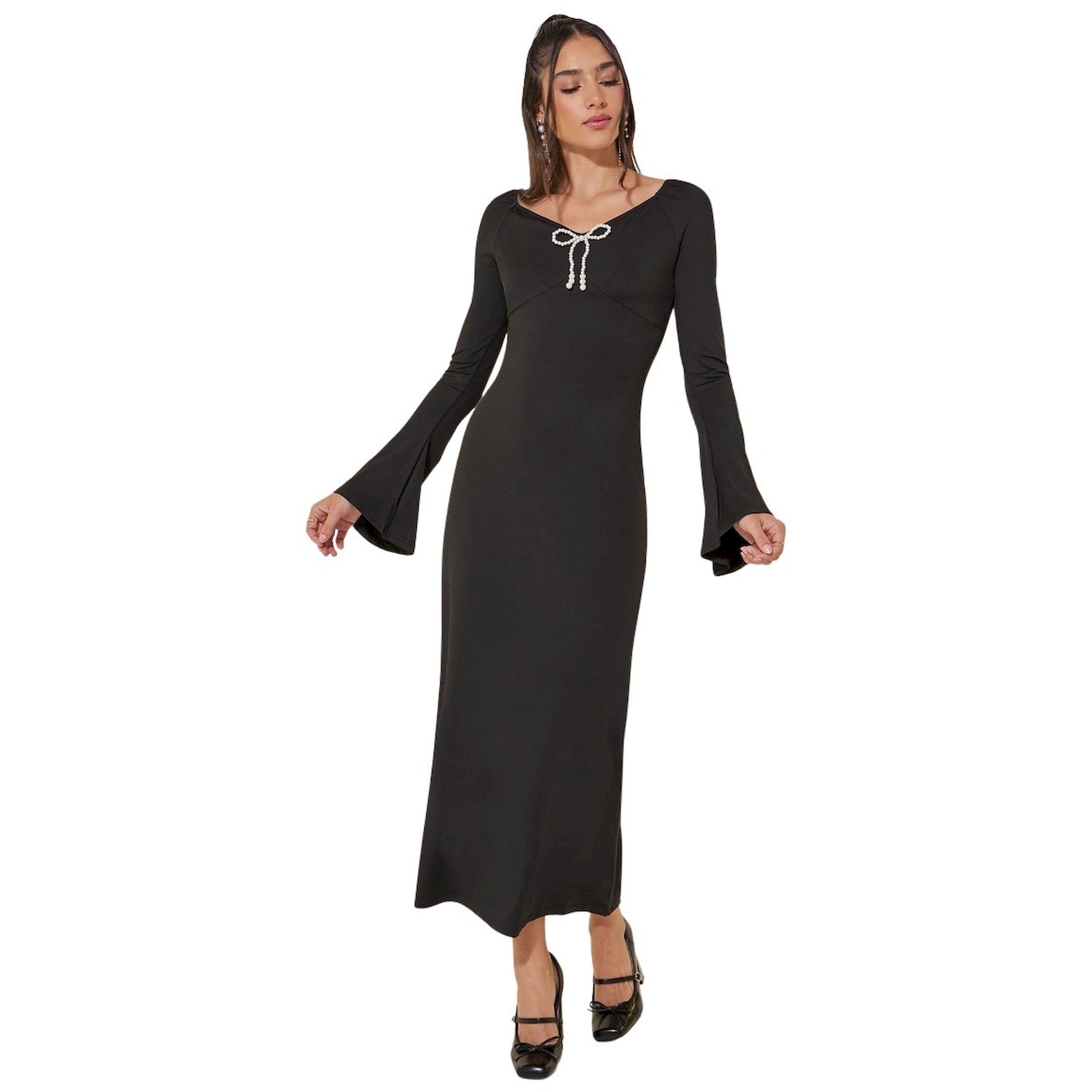 فستان طويل سادة بأكمام بنمط جرس-women-clothing-dresses-image-2