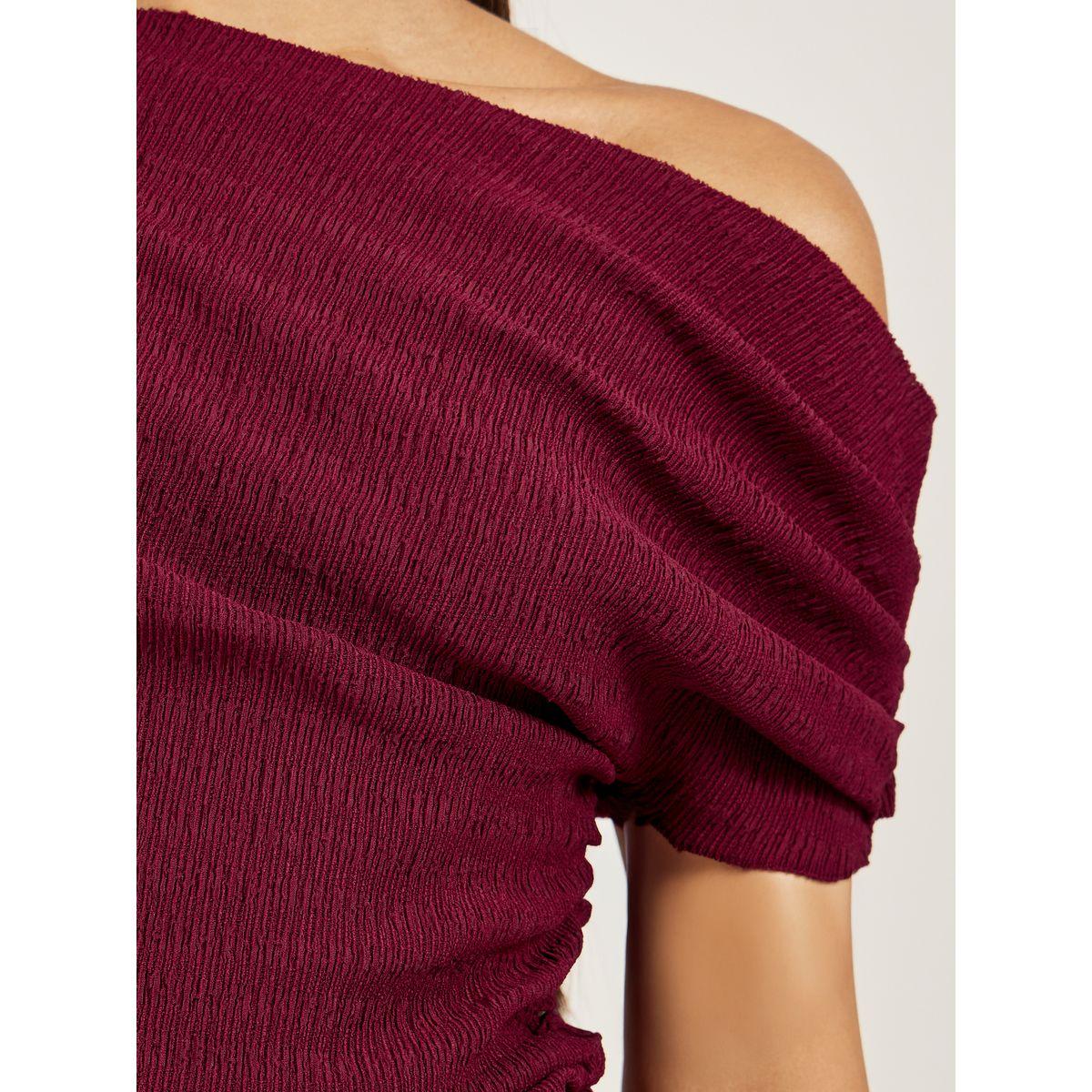 بلوزة محبوكة بياقة غير متماثلة الطول-women-clothing-tshirts-image-3