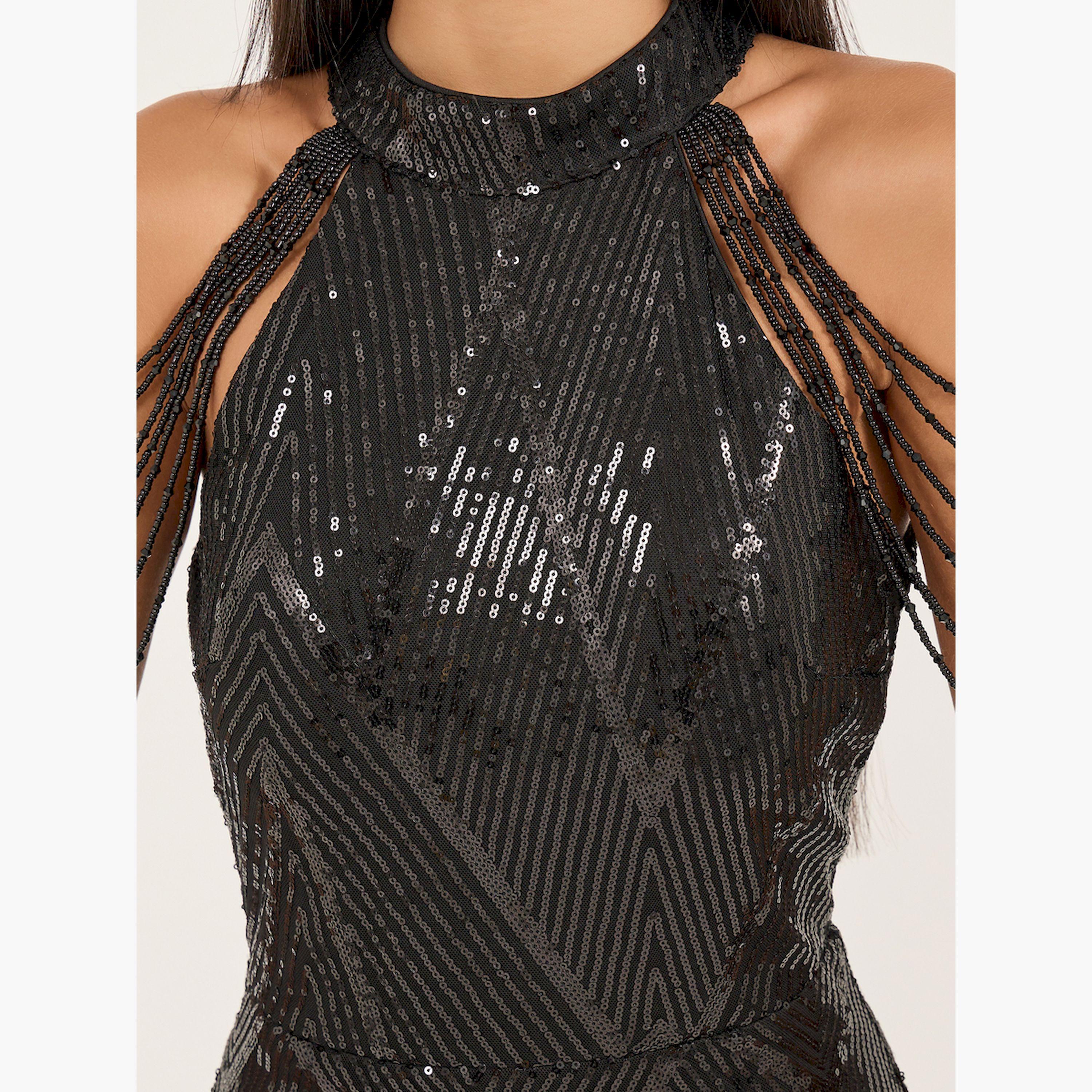 Styli Sequin Embellished Halter Neck Mermaid Maxi Dress-women-clothing-dresses-image-4