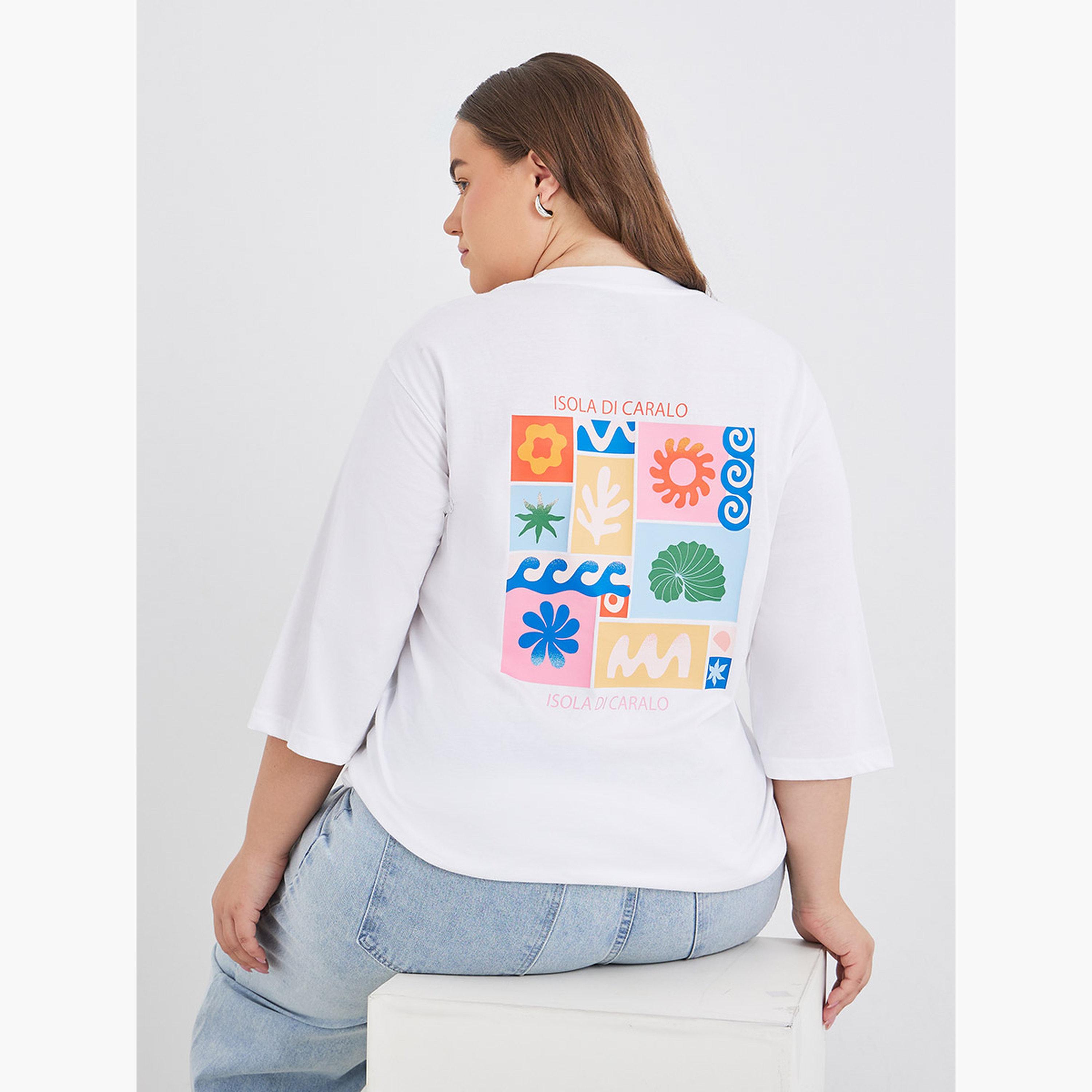 Styli Plus Size Isola di Carlo Printed T-Shirt with Dropped Shoulder-women-clothing-tshirts-image-4