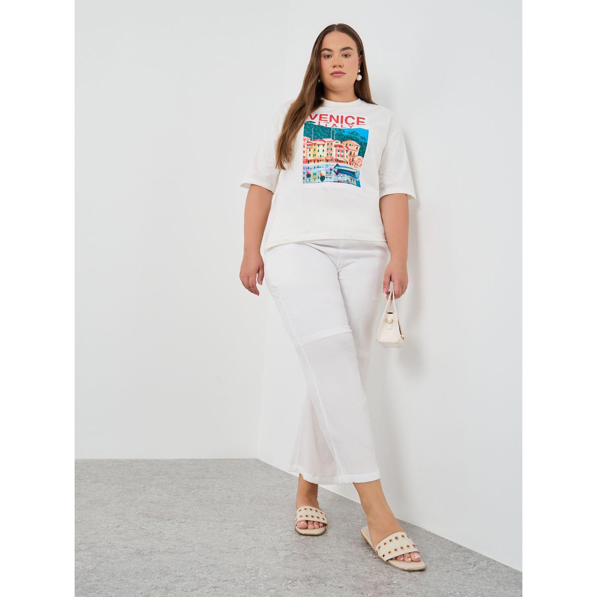 تيشيرت بمقاس كبير وطبعة جرافيك مع أكمام قصيرة-women-clothing-tshirts-image-2