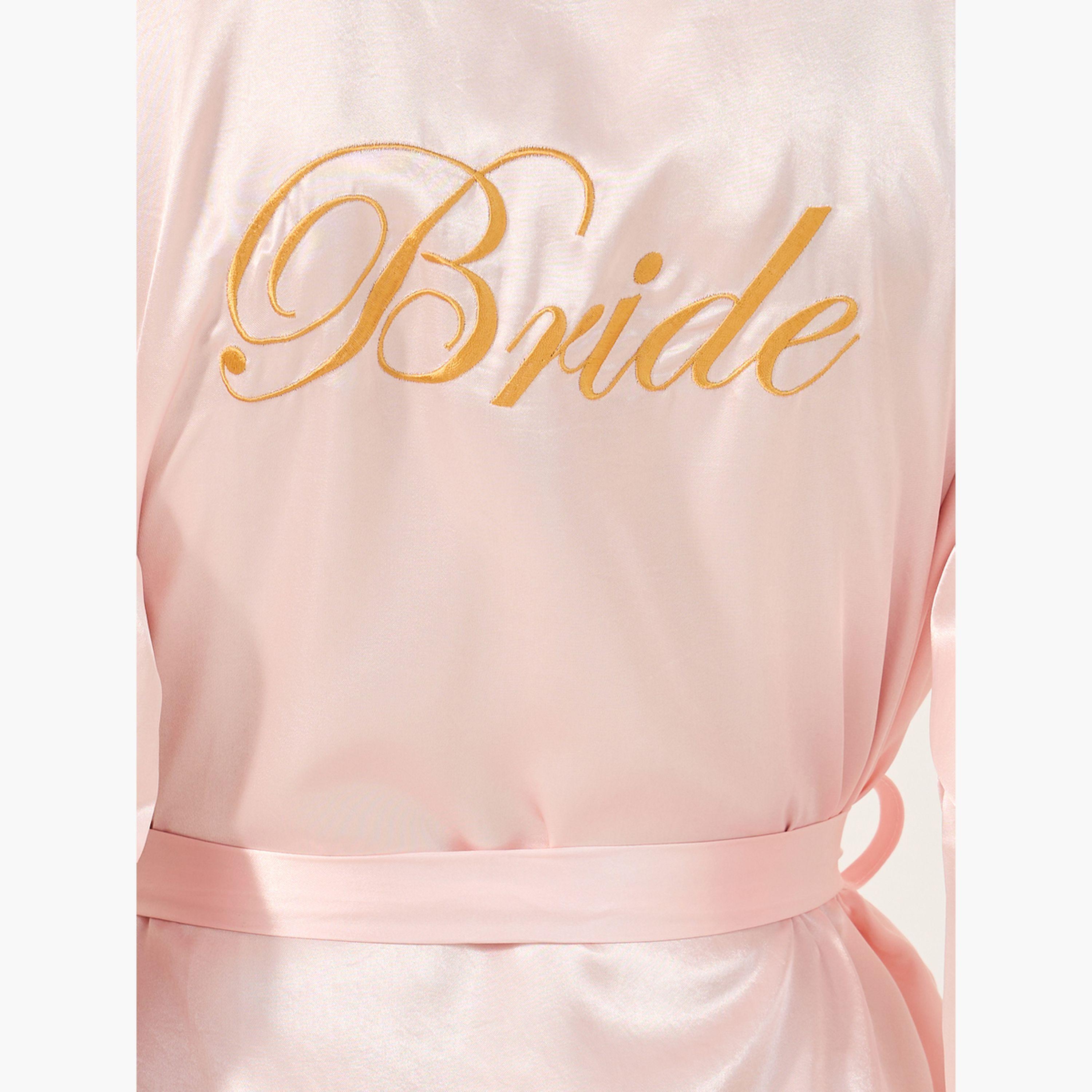 ستايلي -  فستان نوم ساتان للعروس مع حواف من الريش-women-clothing-nightwear-robes-image-4