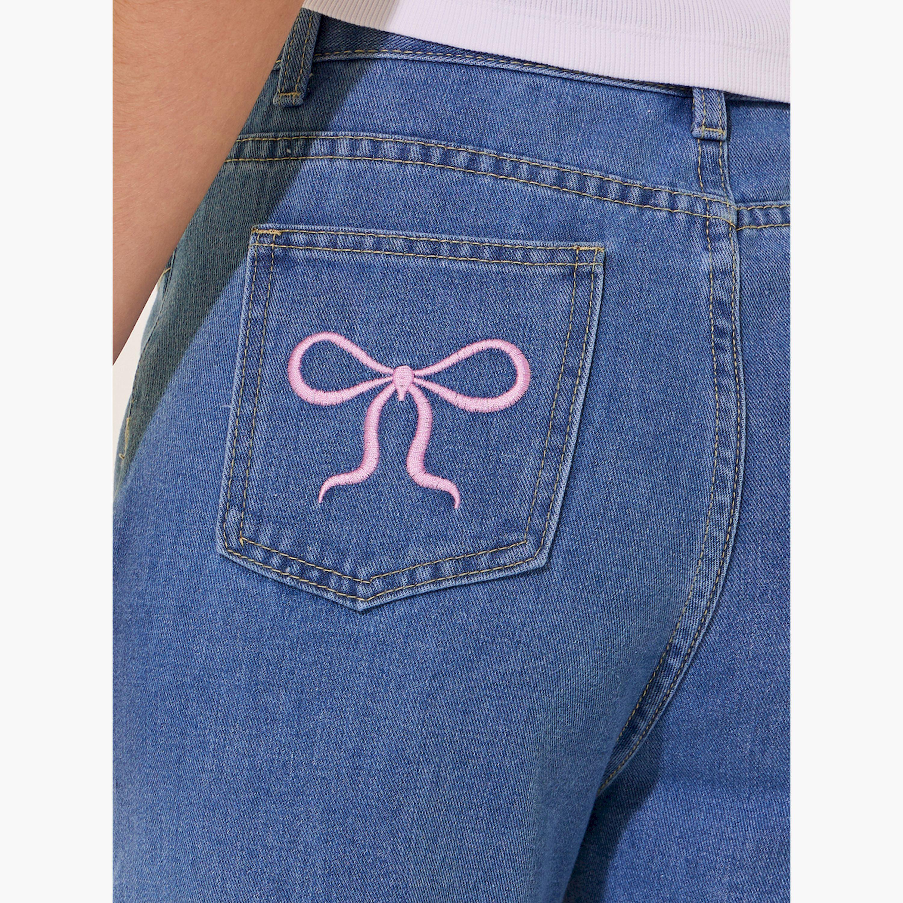 Take Two Mid Rise Wide Leg Jeans with Bow Tie Embroidered Pockets-women-clothing-bottoms-jeans-image-4