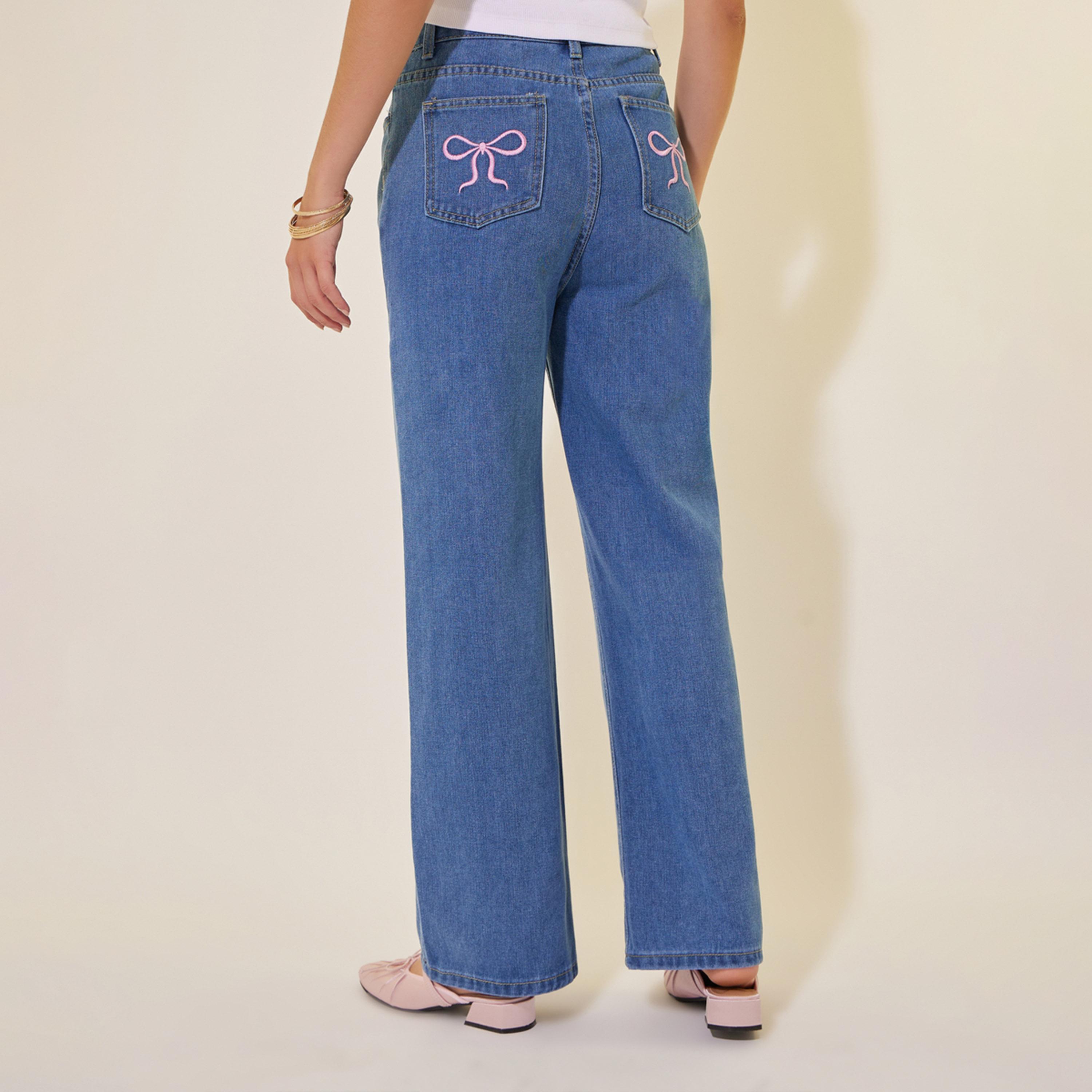Take Two Mid Rise Wide Leg Jeans with Bow Tie Embroidered Pockets-women-clothing-bottoms-jeans-image-5