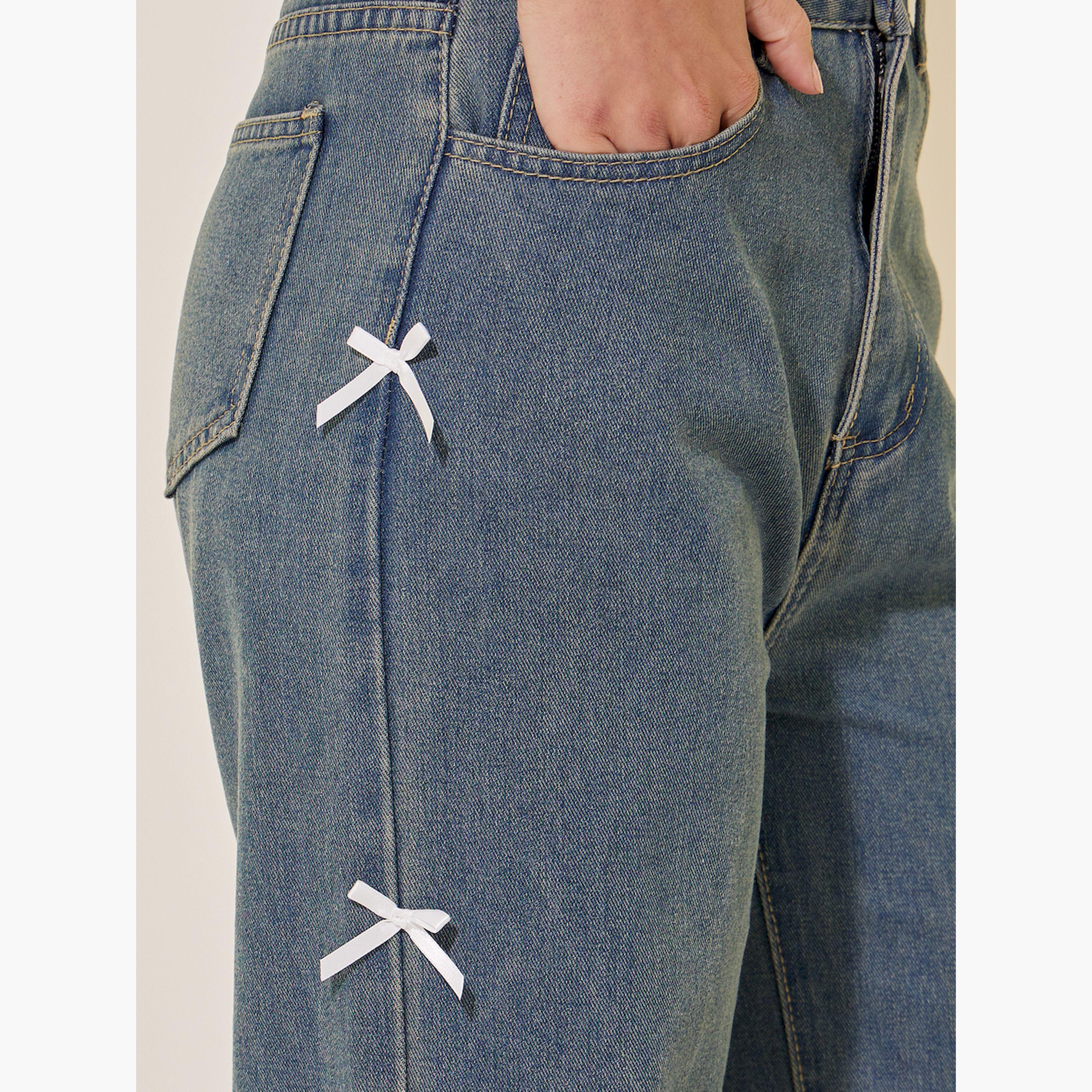 Take Two Mid Rise Wide Leg Faded Jeans with Bow Detail-women-clothing-bottoms-jeans-image-3