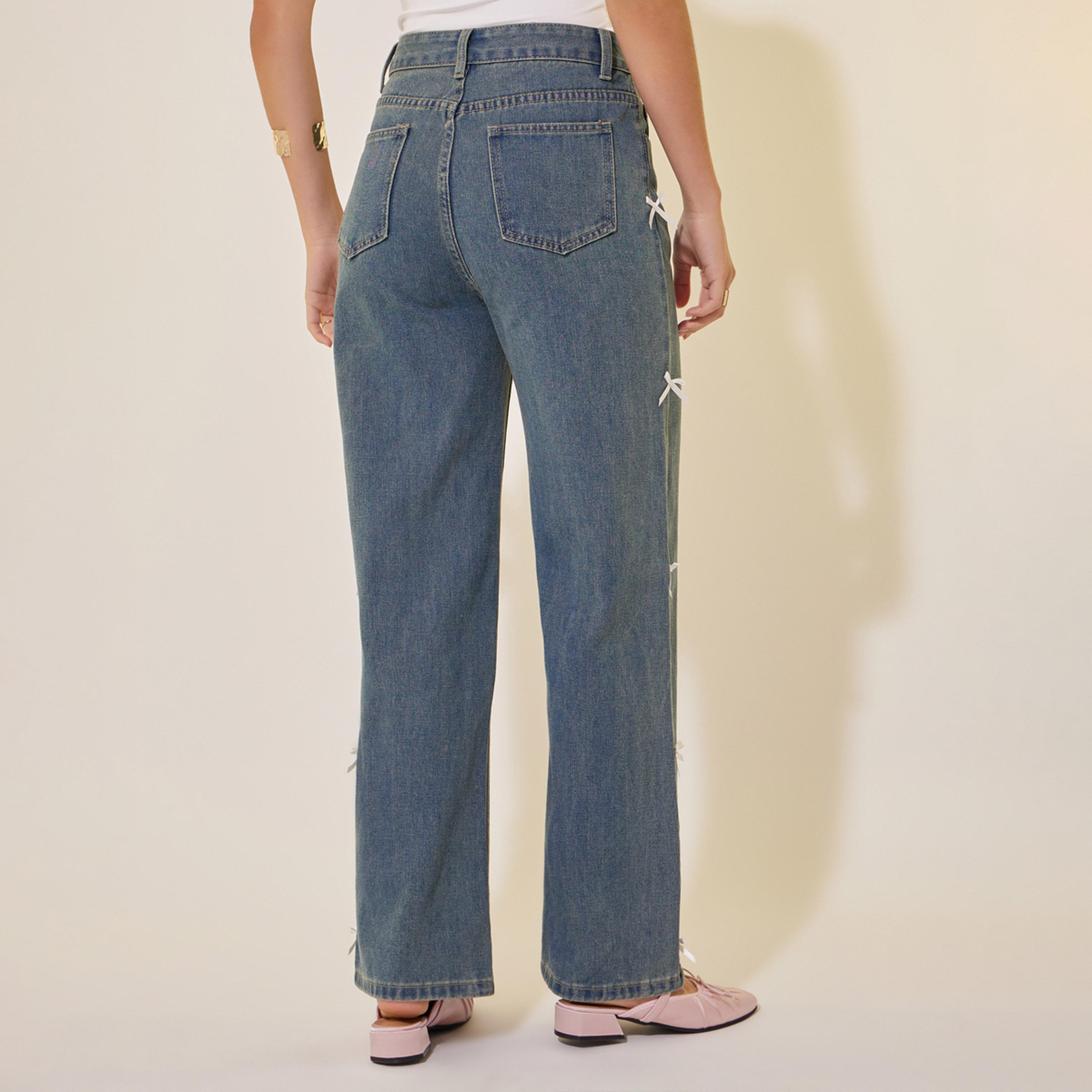 Take Two Mid Rise Wide Leg Faded Jeans with Bow Detail-women-clothing-bottoms-jeans-image-4