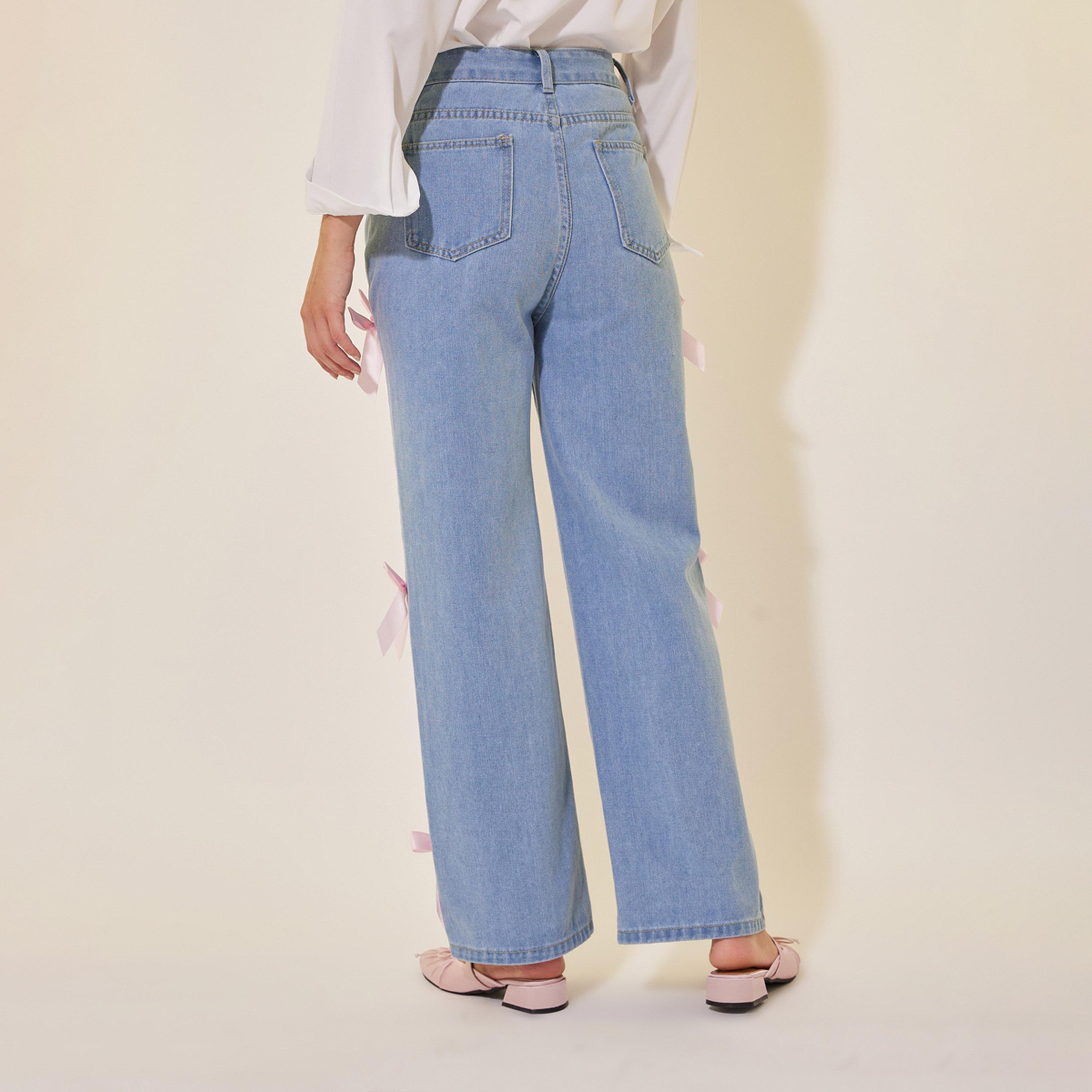 Take Two Mid Rise Wide Leg Faded Jeans with Bow Detail-women-clothing-bottoms-jeans-image-4