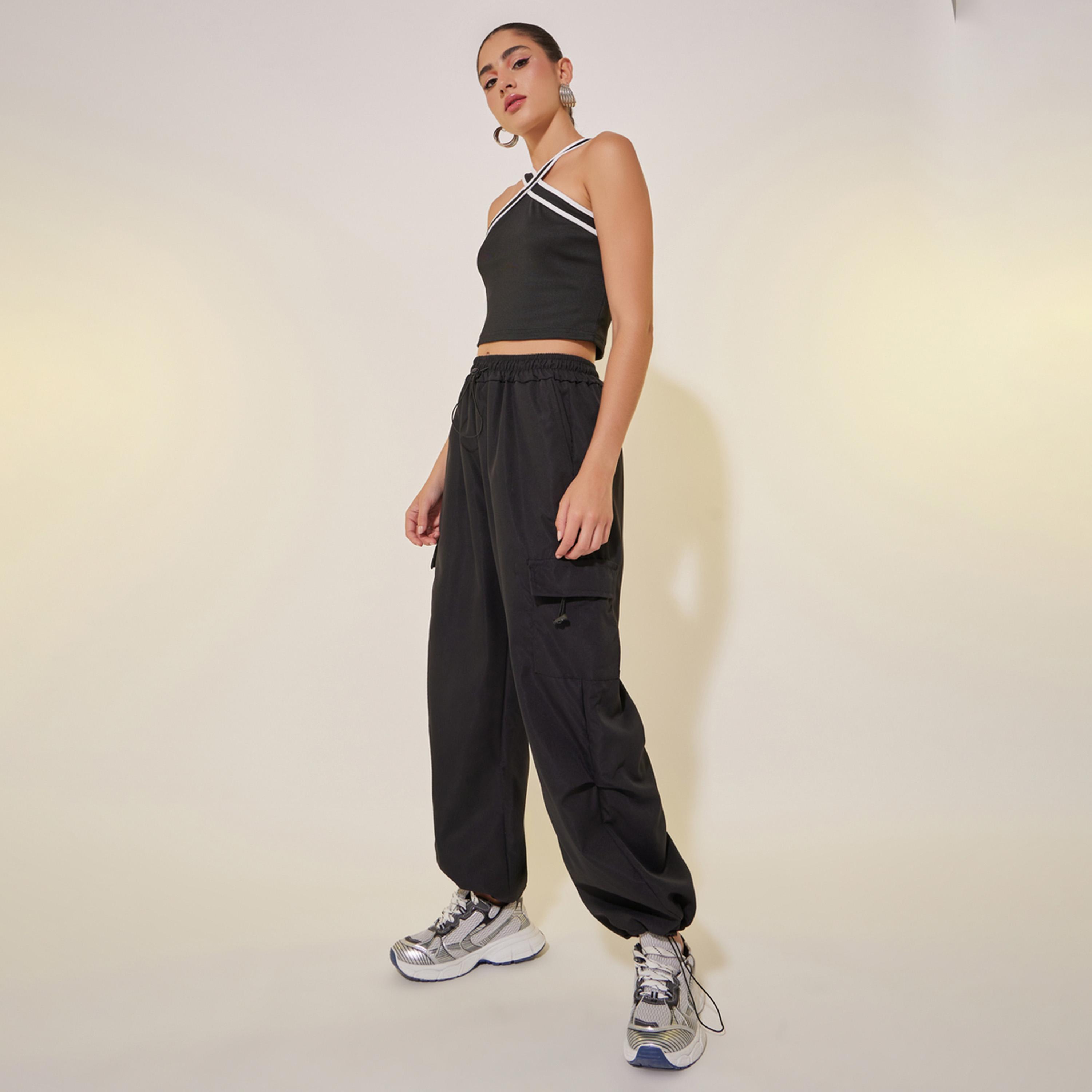 Take Two Solid Wide Leg Cargo Pants with Drawstring-women-clothing-bottoms-trousers-image-1