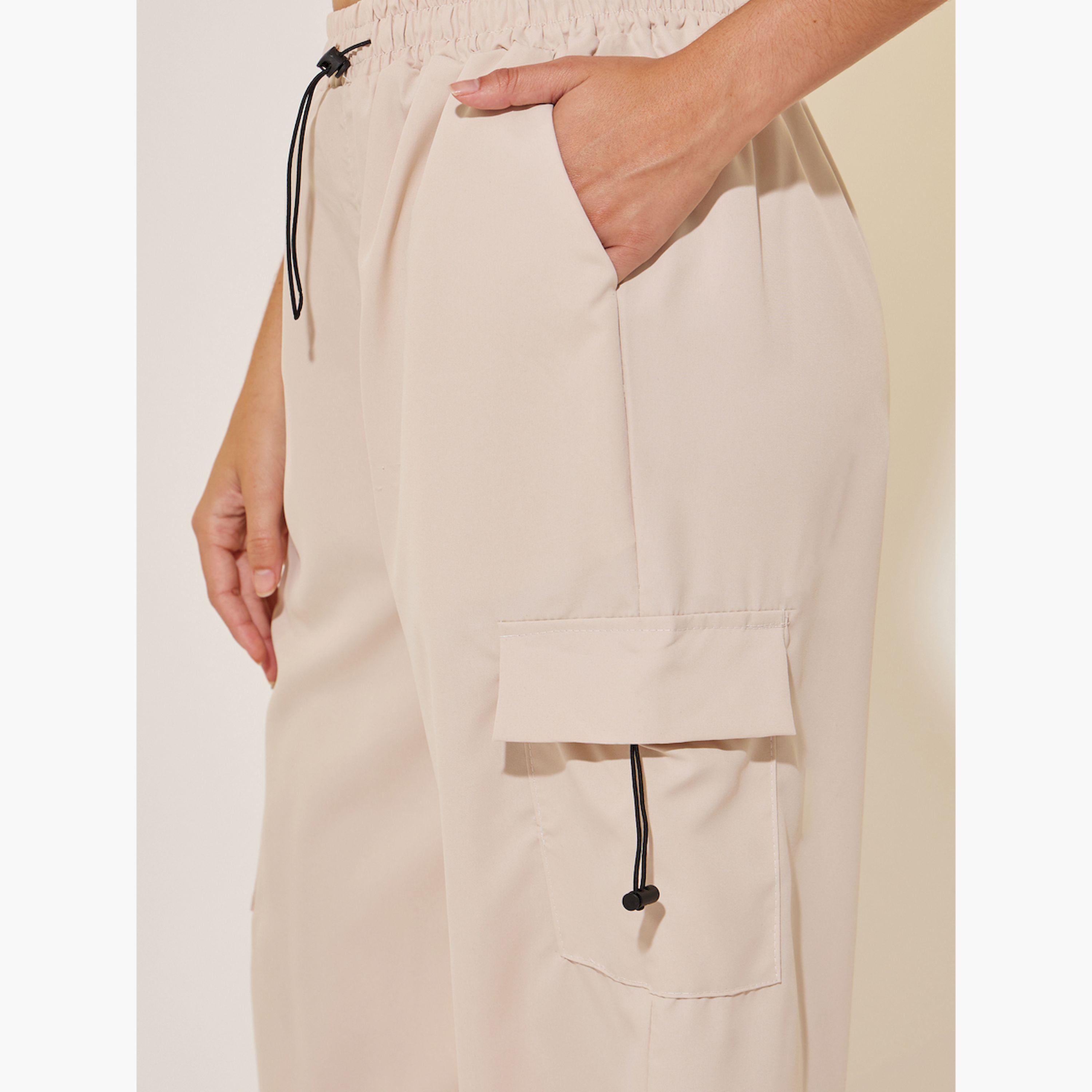 Take Two Solid Drawstring Wide Leg Cargo Pants-women-clothing-bottoms-trousers-image-5
