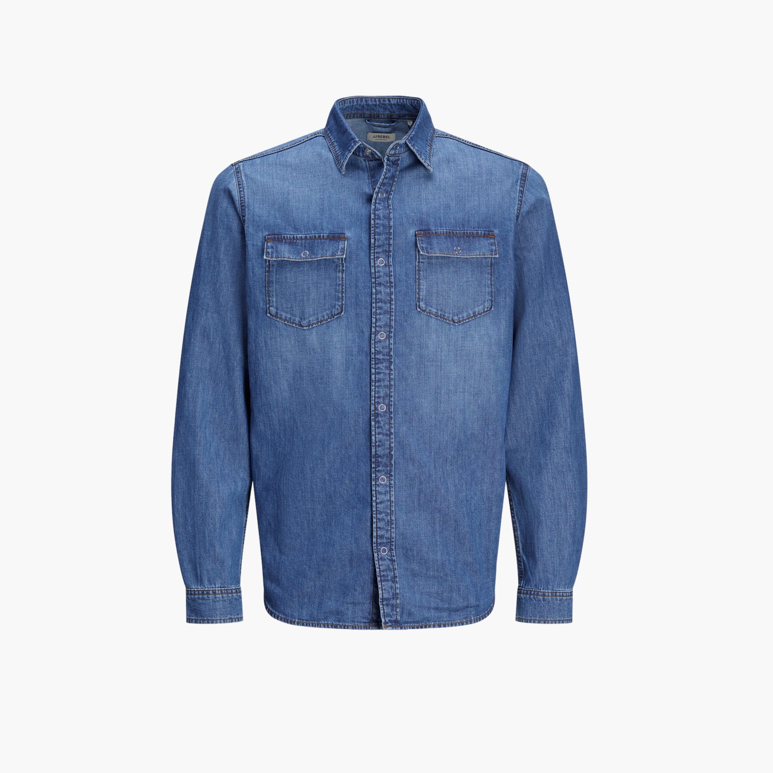 REBEL Faded Denim Shirt with Flap Pockets-men-clothing-shirts-image-1