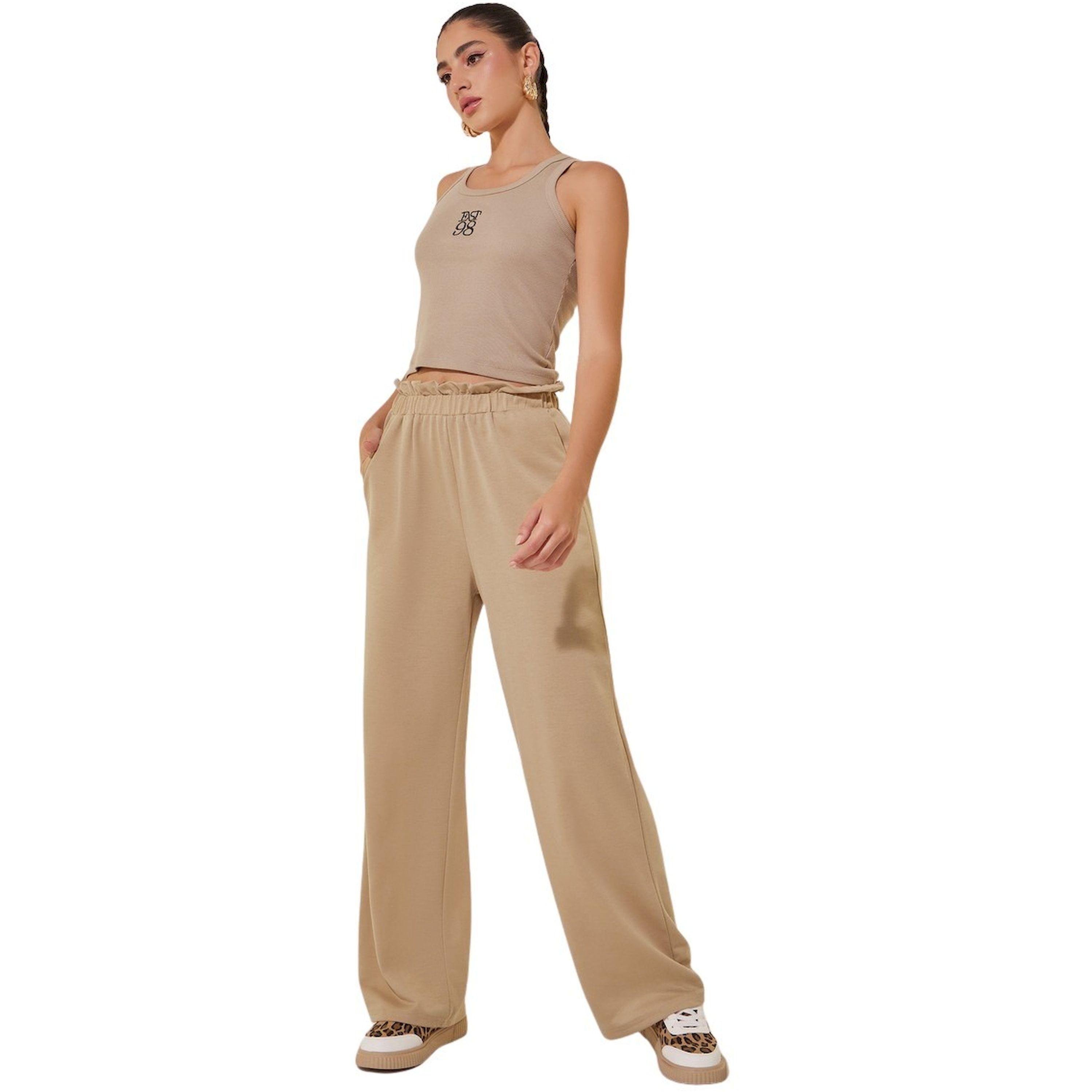 Take Two Solid Elasticated Waistband Ruffled Trim Pants-women-clothing-bottoms-trousers-image-1