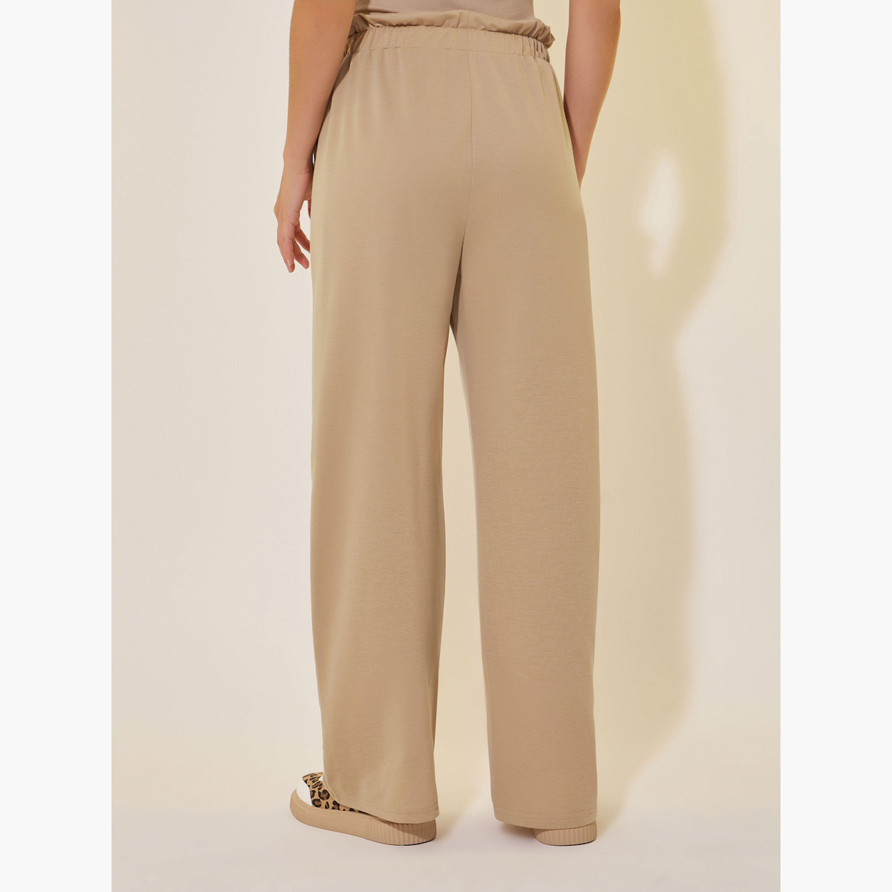 Take Two Solid Elasticated Waistband Ruffled Trim Pants-women-clothing-bottoms-trousers-image-4