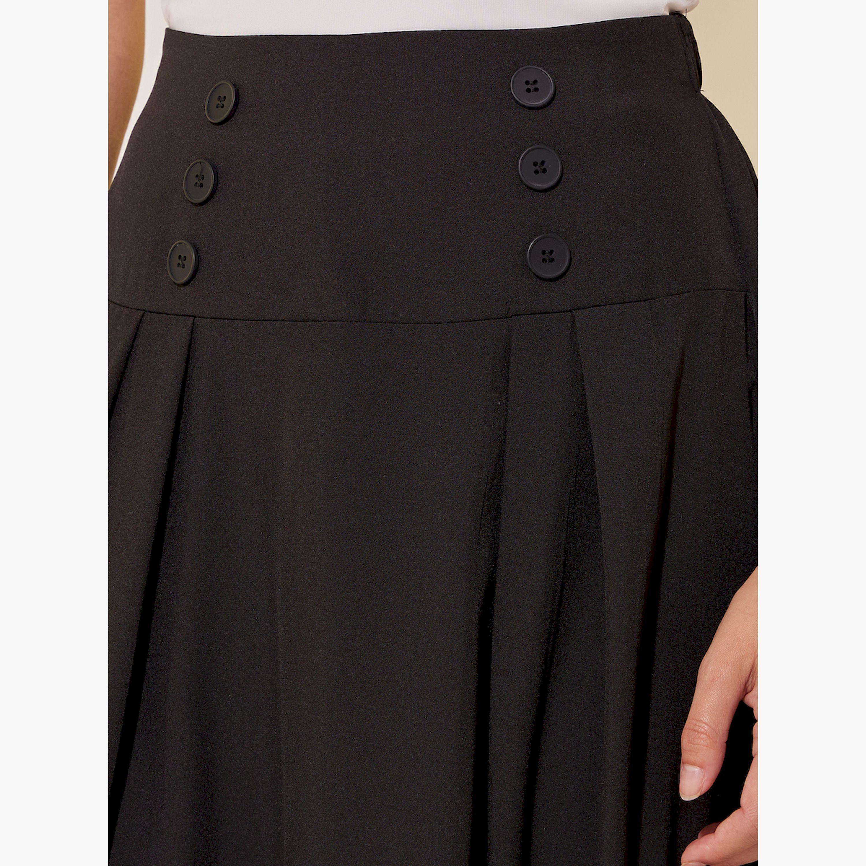 تنورة سكاتر سادة بحافة واسعة وخصر عالي-women-clothing-bottoms-skirts-image-3