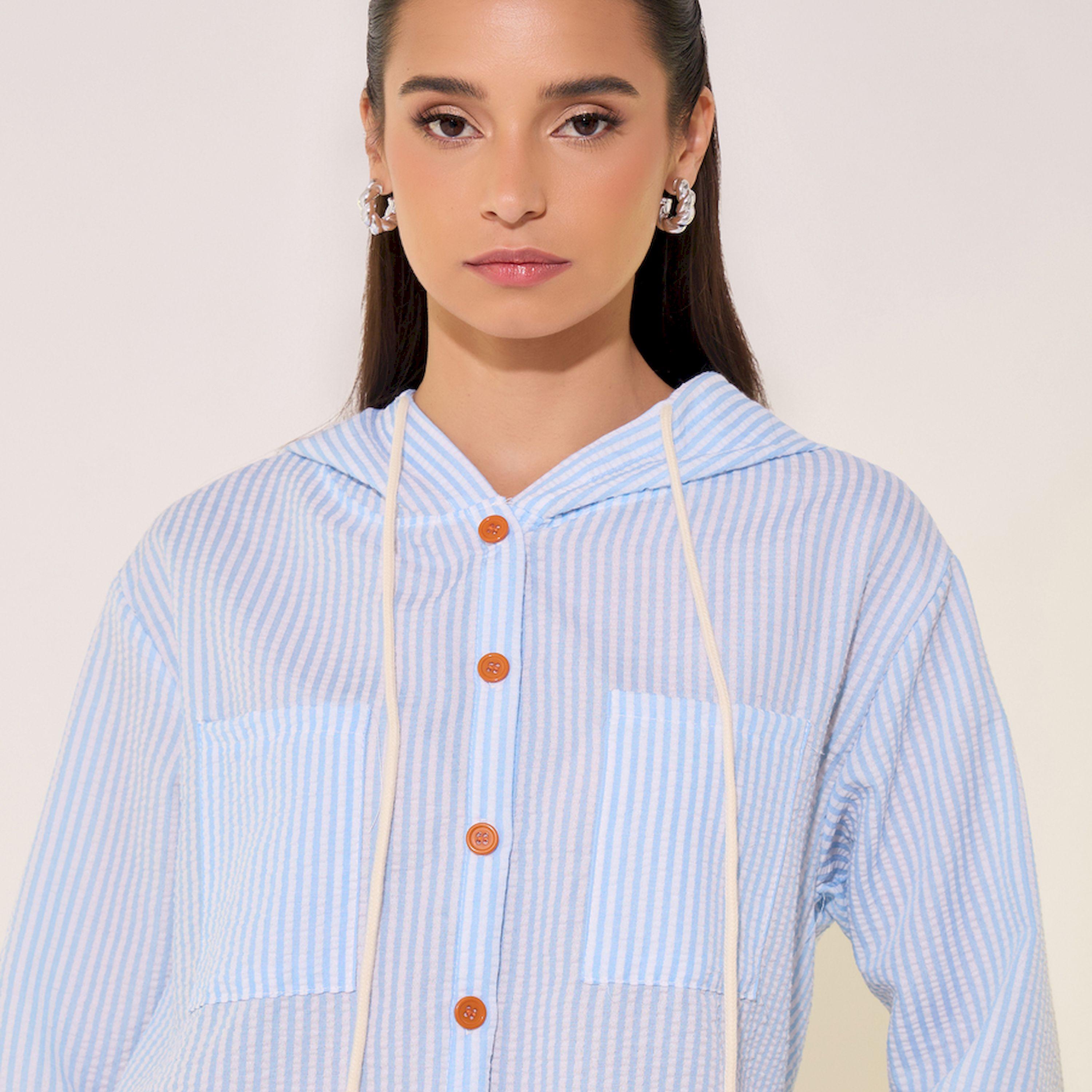 ستايلي - قميص مخطط بغطاء رأس وجيب خارجي-women-clothing-shirtsandblouses-shirts-image-3