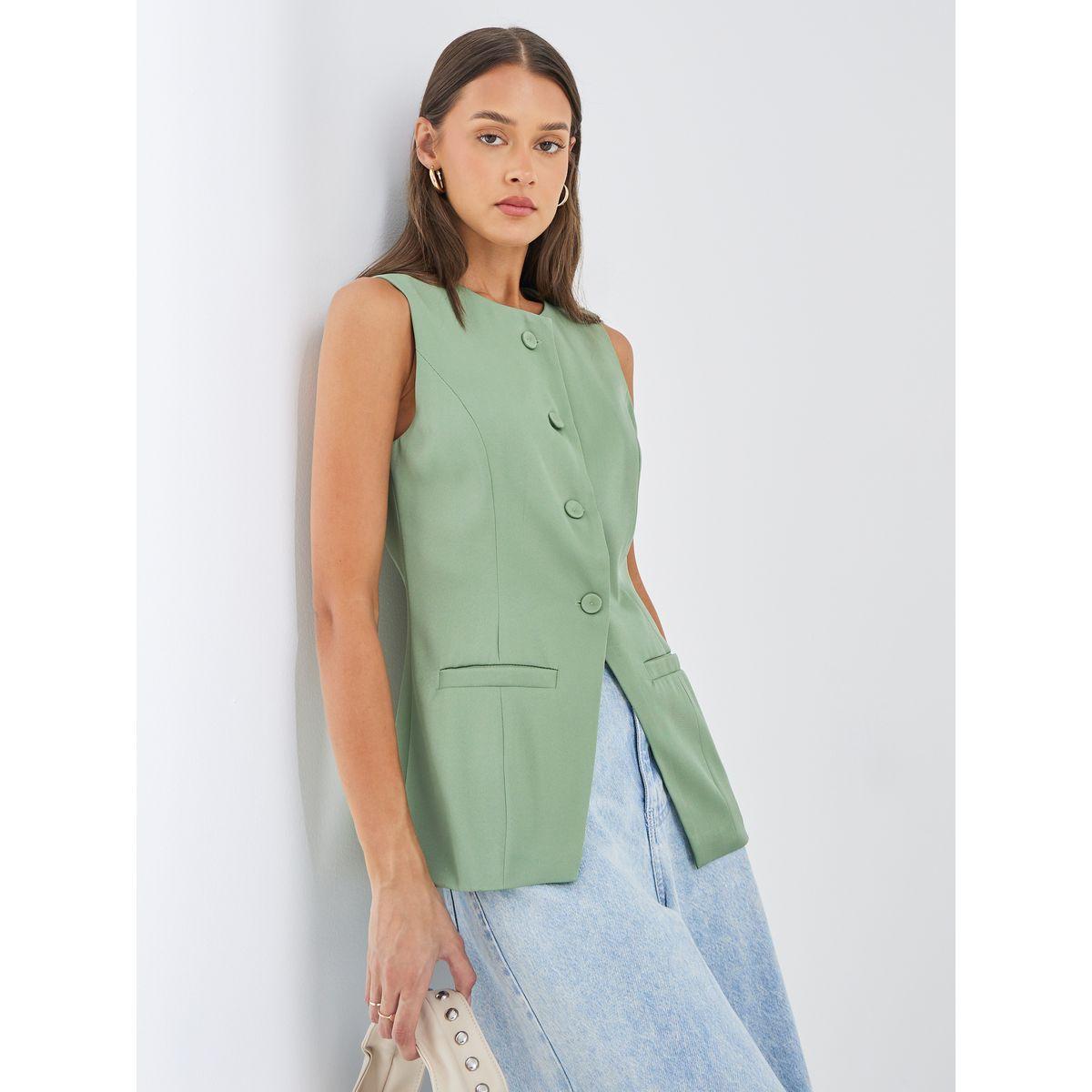 Styli Solid Single Breasted Sleeveless Longline Blazer-women-clothing-shirtsandblouses-blouses-image-1