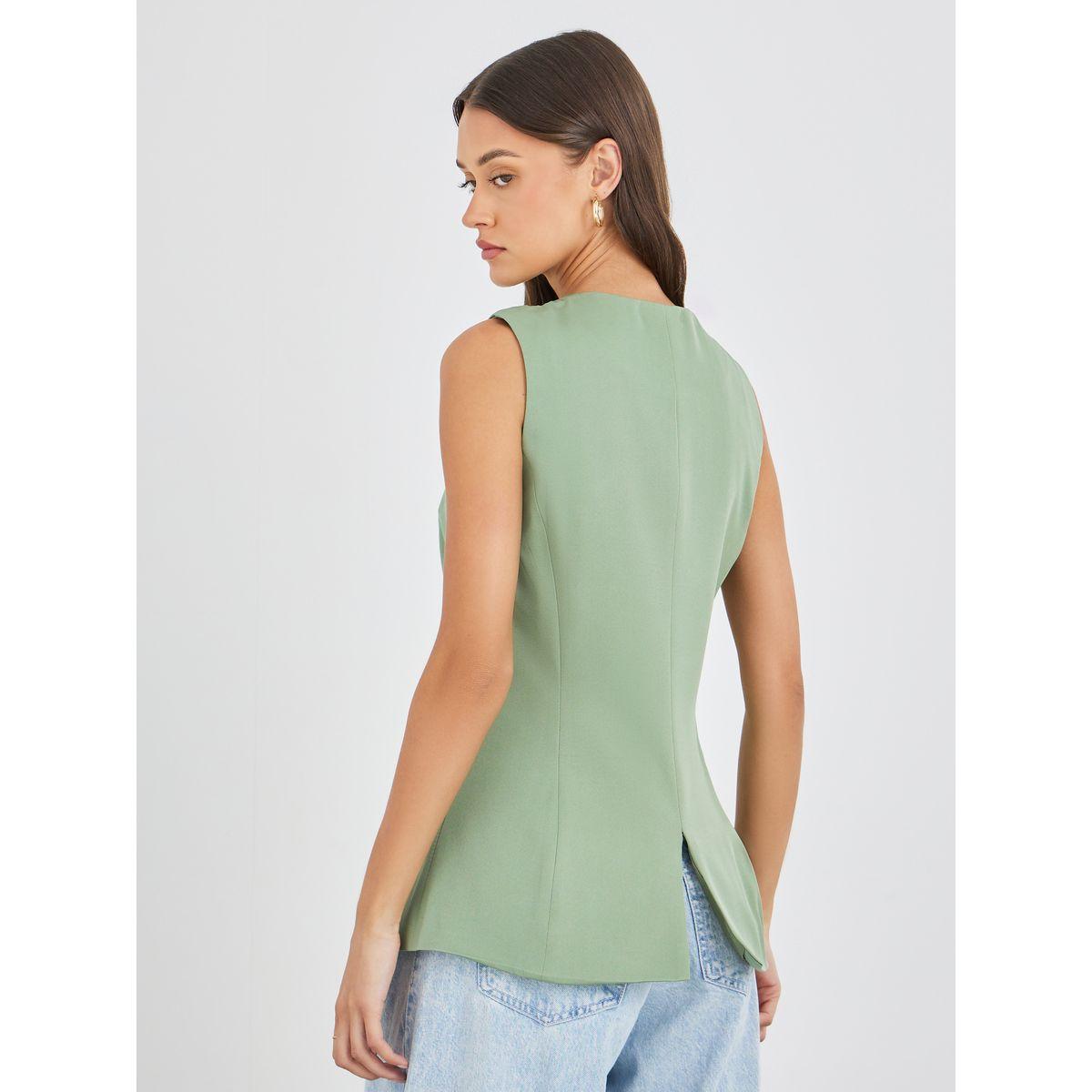 Styli Solid Single Breasted Sleeveless Longline Blazer-women-clothing-shirtsandblouses-blouses-image-4