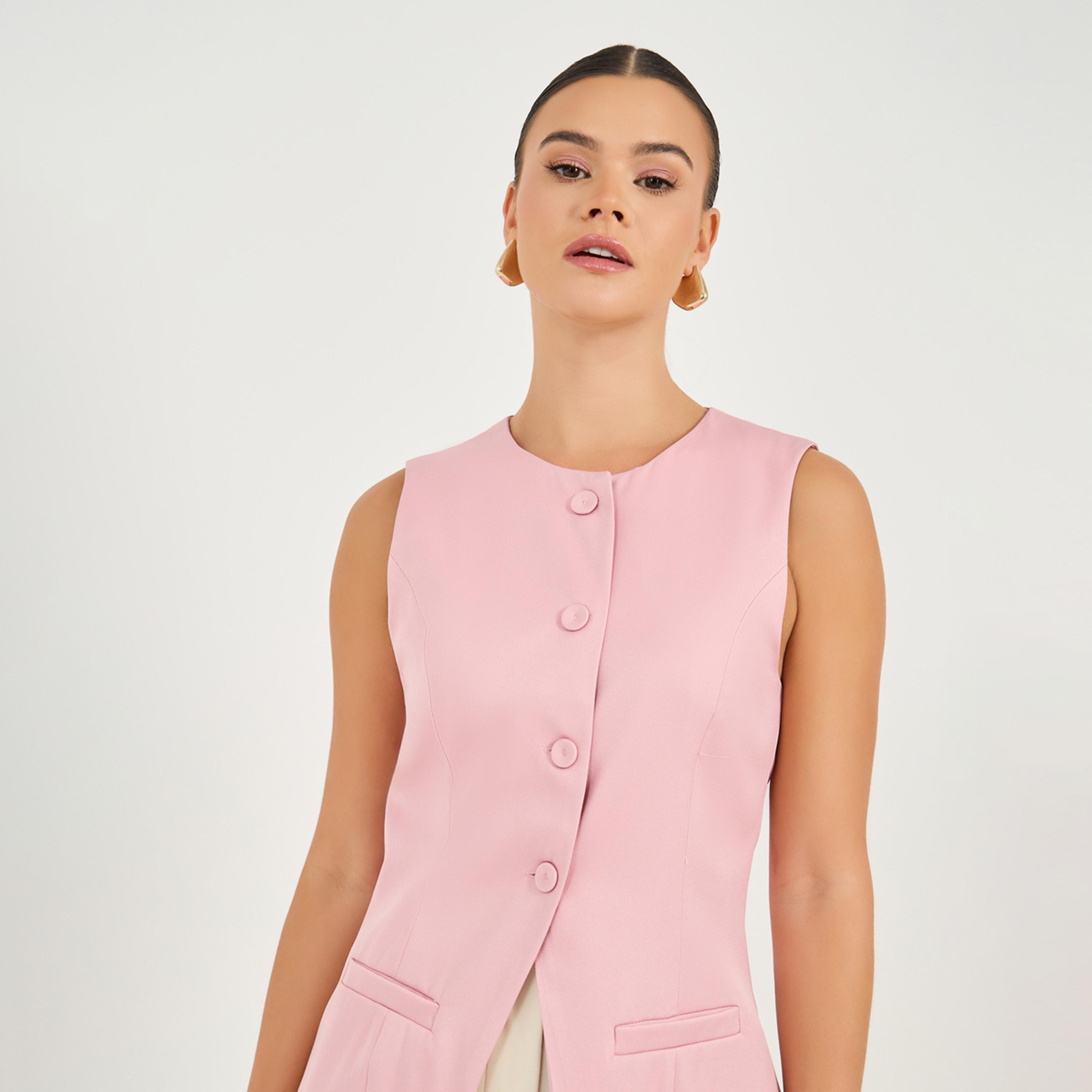 ستايلي - بلوزة طويلة بياقة دائرية وأزرار-women-clothing-shirtsandblouses-blouses-image-3