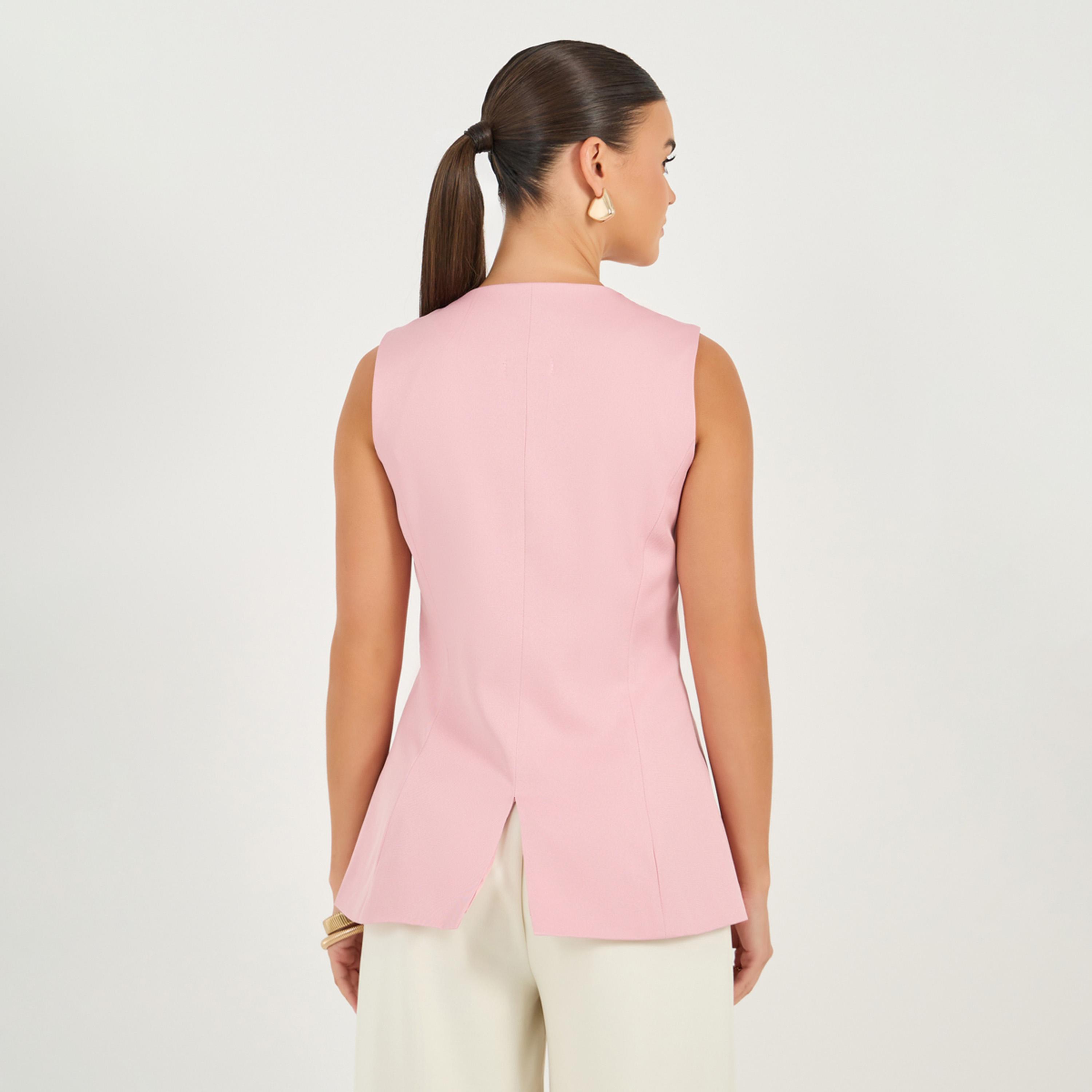 Styli Round Neck Buttoned Placket Longline Top-women-clothing-shirtsandblouses-blouses-image-5