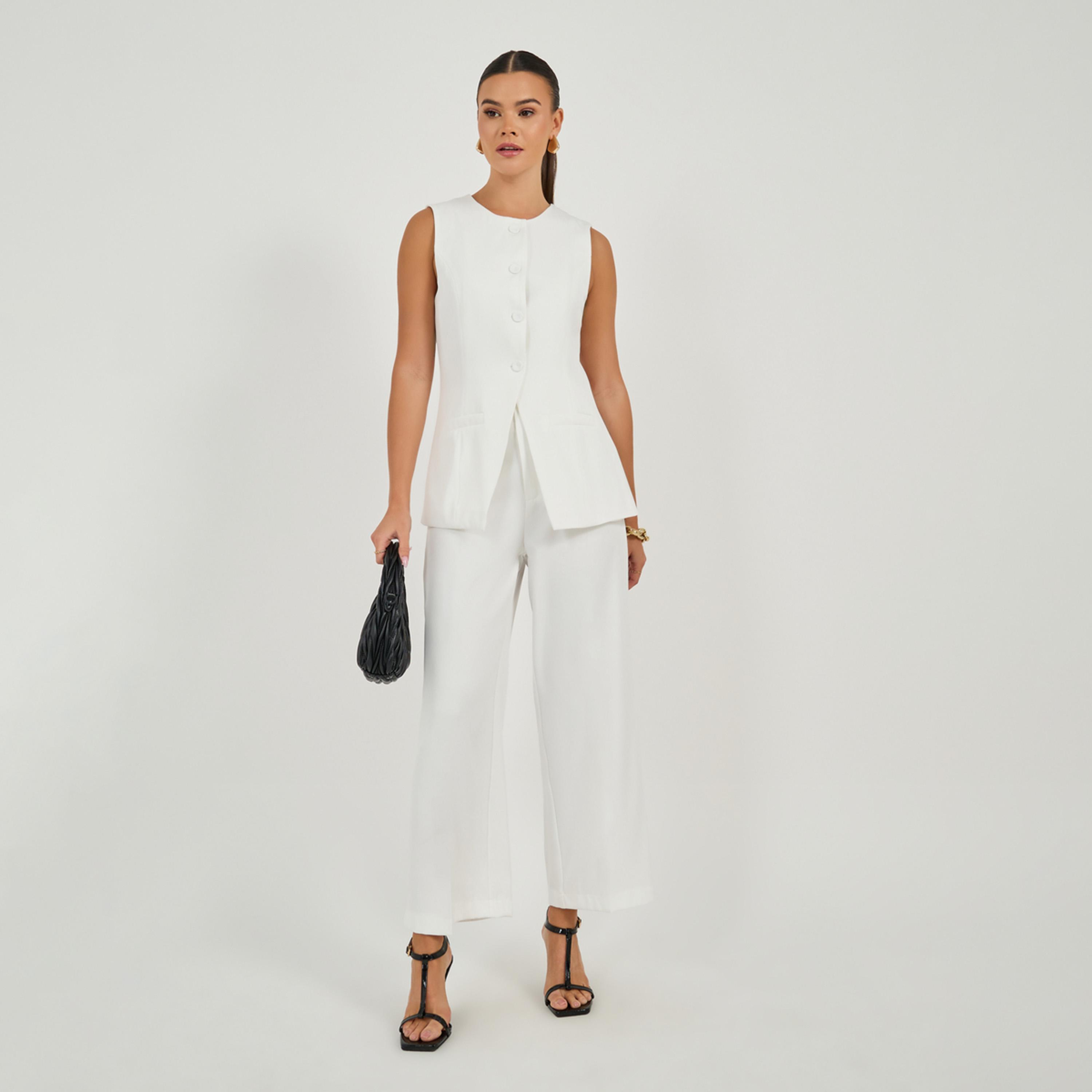 Styli Round Neck Buttoned Placket Longline Top-women-clothing-shirtsandblouses-blouses-image-3