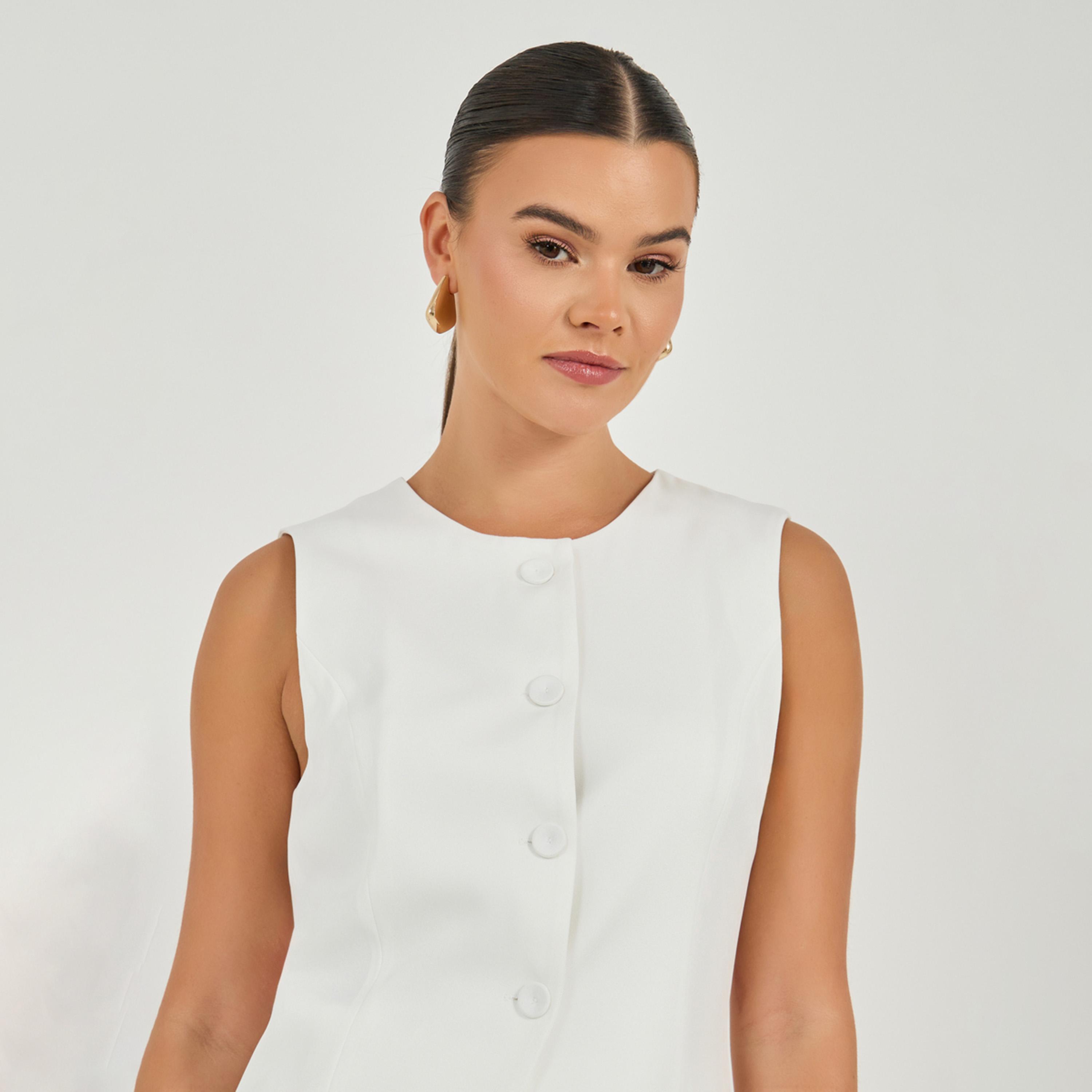 Styli Round Neck Buttoned Placket Longline Top-women-clothing-shirtsandblouses-blouses-image-4