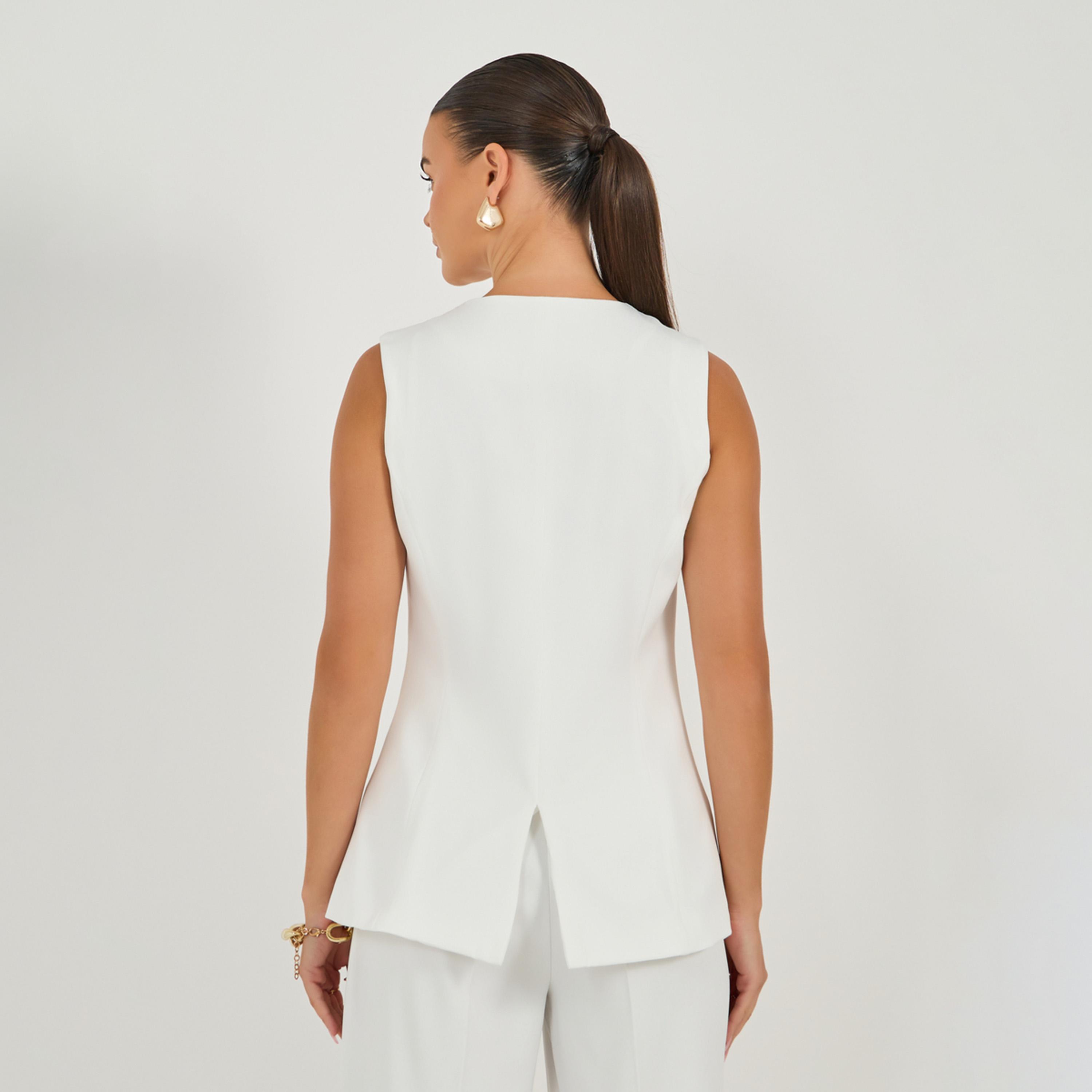 ستايلي - بلوزة طويلة بياقة دائرية وأزرار-women-clothing-shirtsandblouses-blouses-image-1