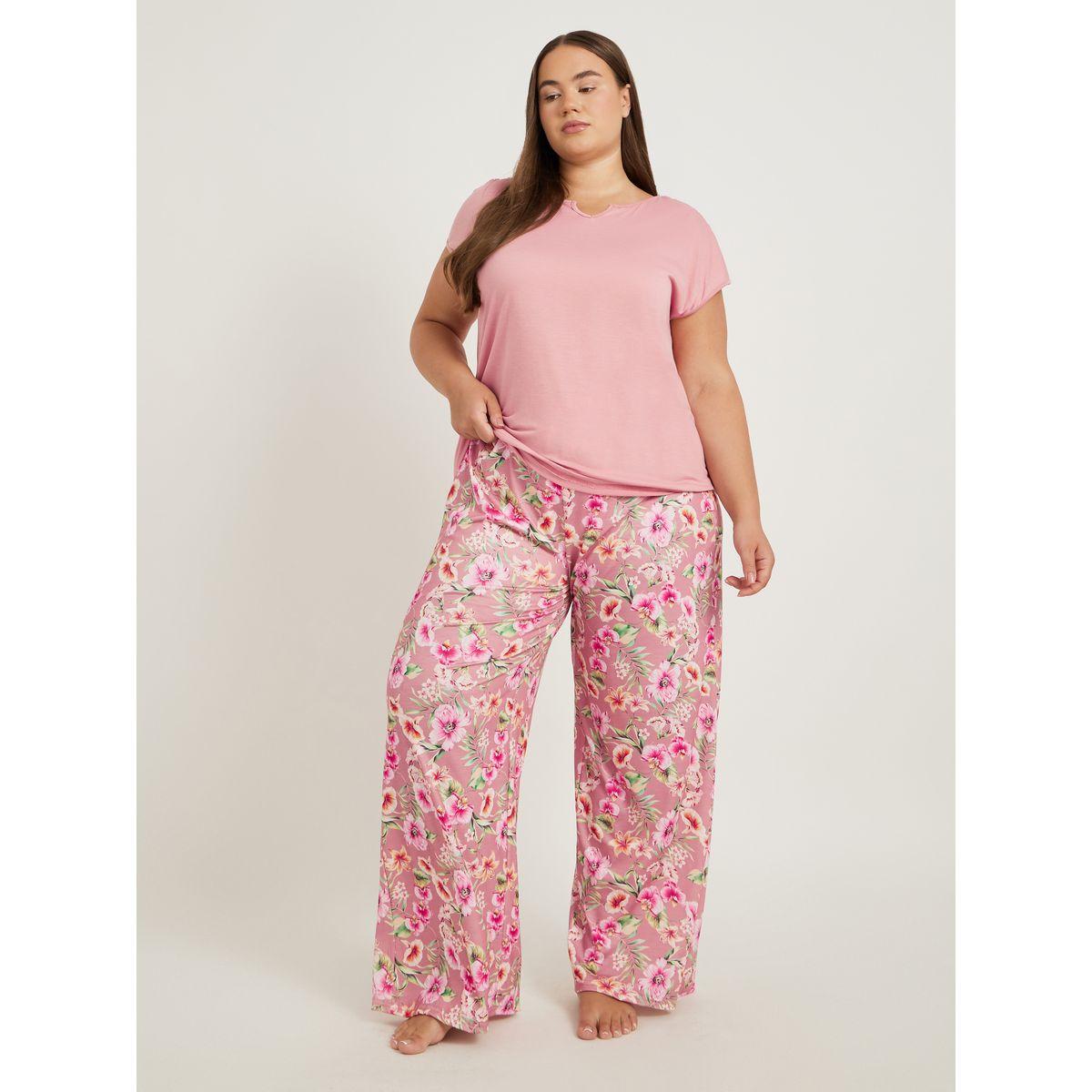 طقم بيجاما من بنطال وبلوزة بمقاس كبير وياقة بشق-women-clothing-nightwear-pyjamas-longsets-image-1