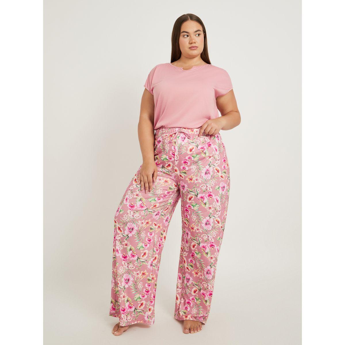 طقم بيجاما من بنطال وبلوزة بمقاس كبير وياقة بشق-women-clothing-nightwear-pyjamas-longsets-image-2