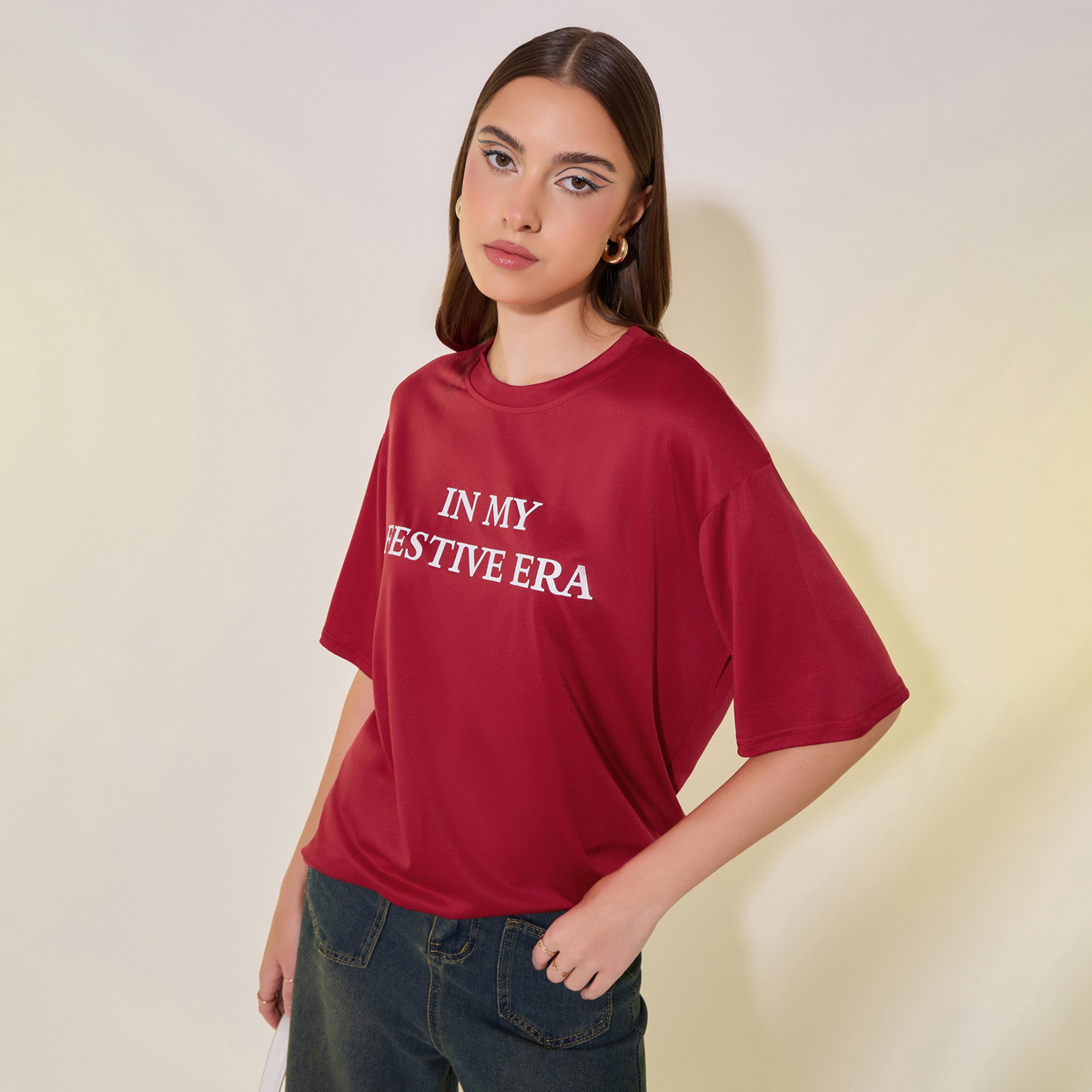 Take Two Slogan Print Round Neck Oversized T-Shirt-women-clothing-tshirts-image-1