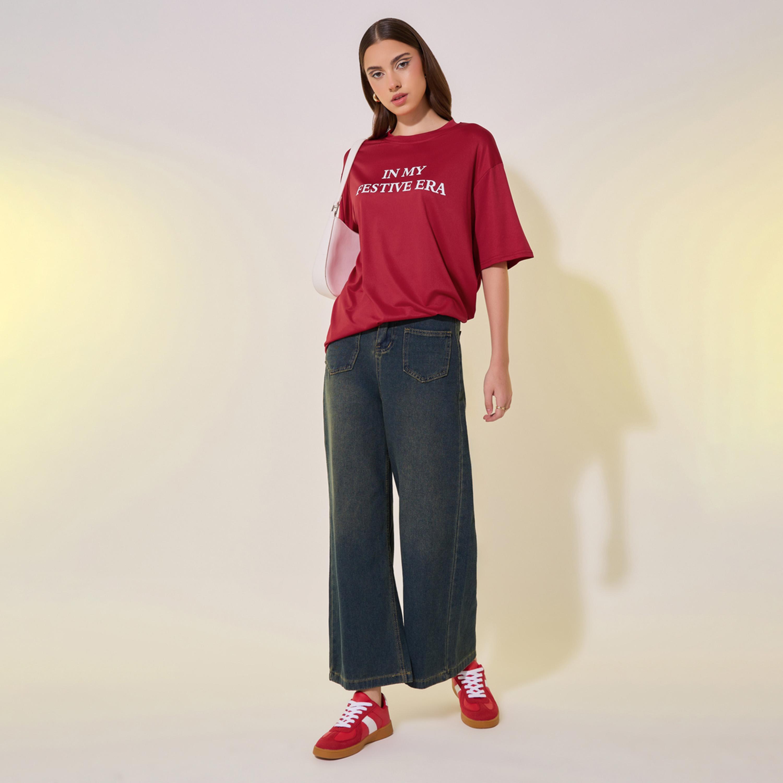 Take Two Slogan Print Round Neck Oversized T-Shirt-women-clothing-tshirts-image-2