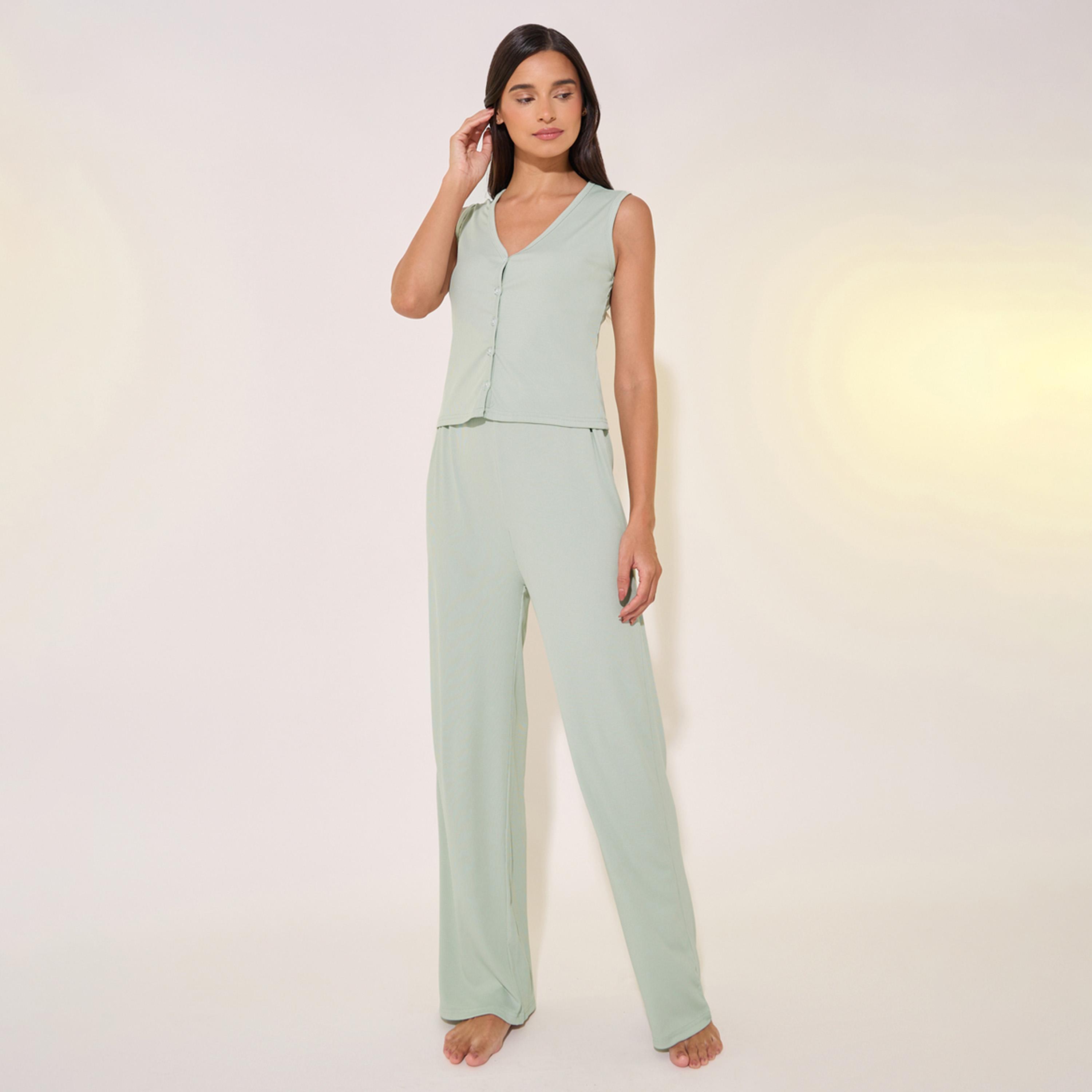طقم من بنطال بيجاما وبلوزة بدون أكمام-women-clothing-nightwear-pyjamas-longsets-image-2
