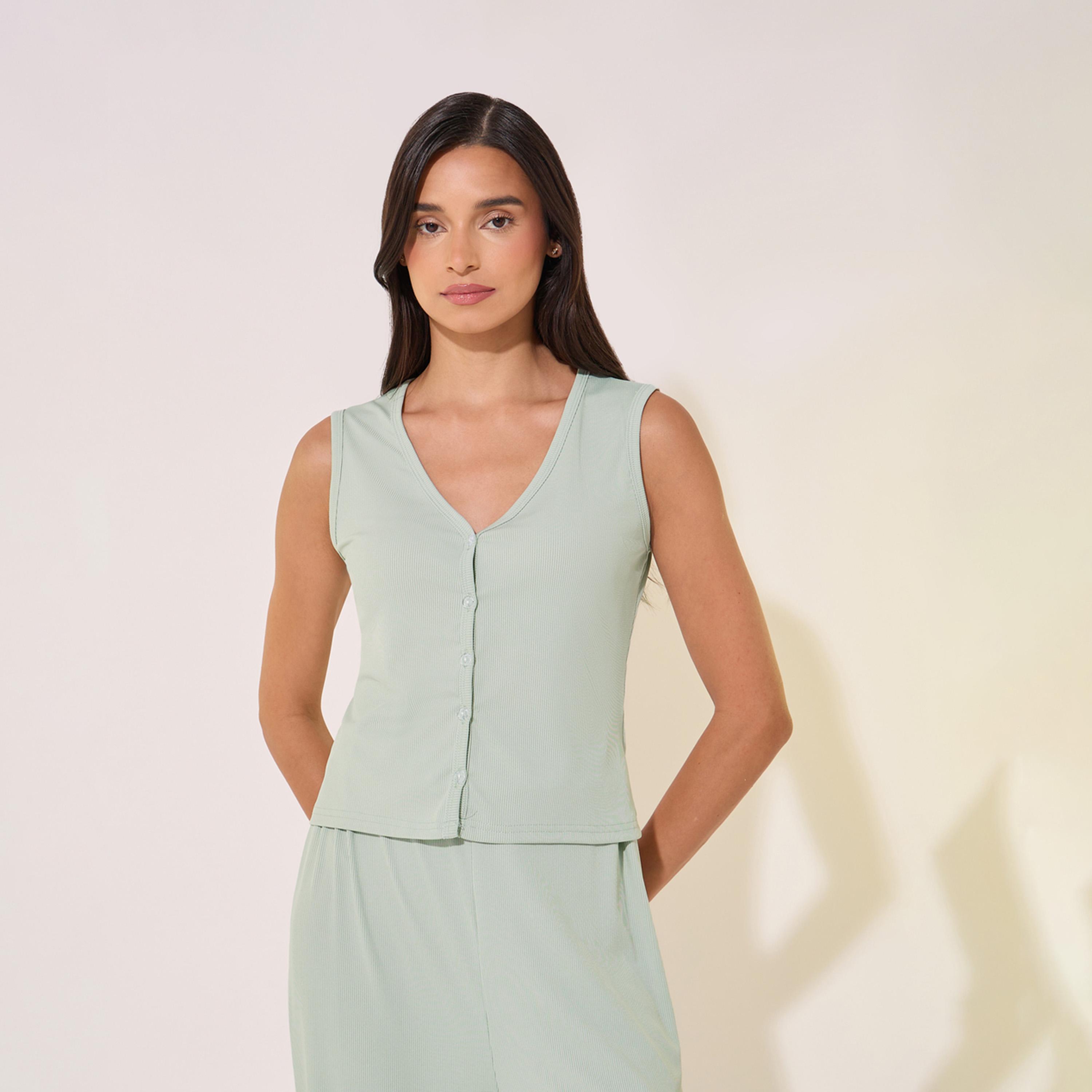 Take Two Rib Knit V-Neck Cami Top and Pyjama Set-women-clothing-nightwear-pyjamas-longsets-image-3