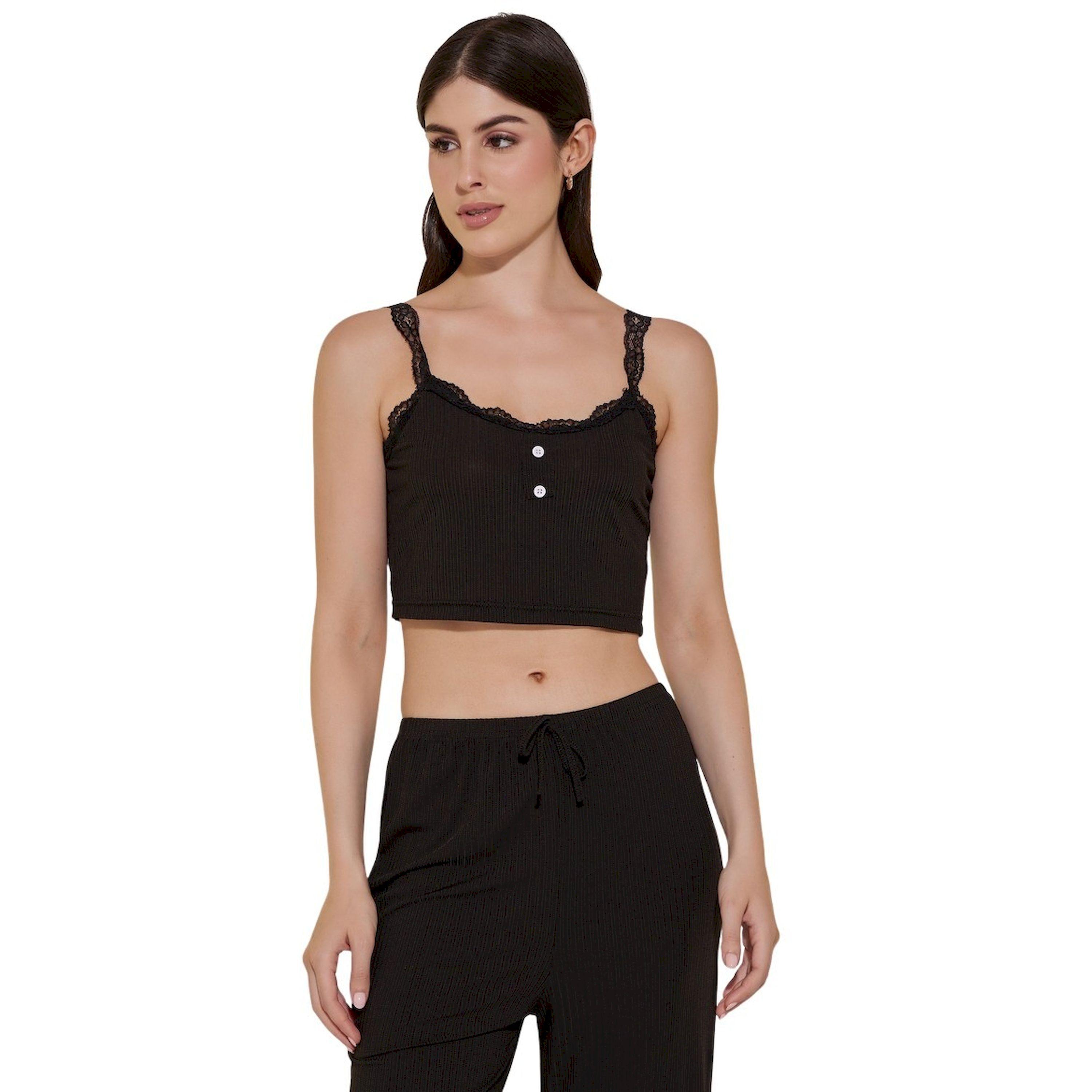 طقم من بنطال بأرجل واسعة وبلوزة كامي بتفاصيل مضلعة-women-clothing-nightwear-pyjamas-longsets-image-3