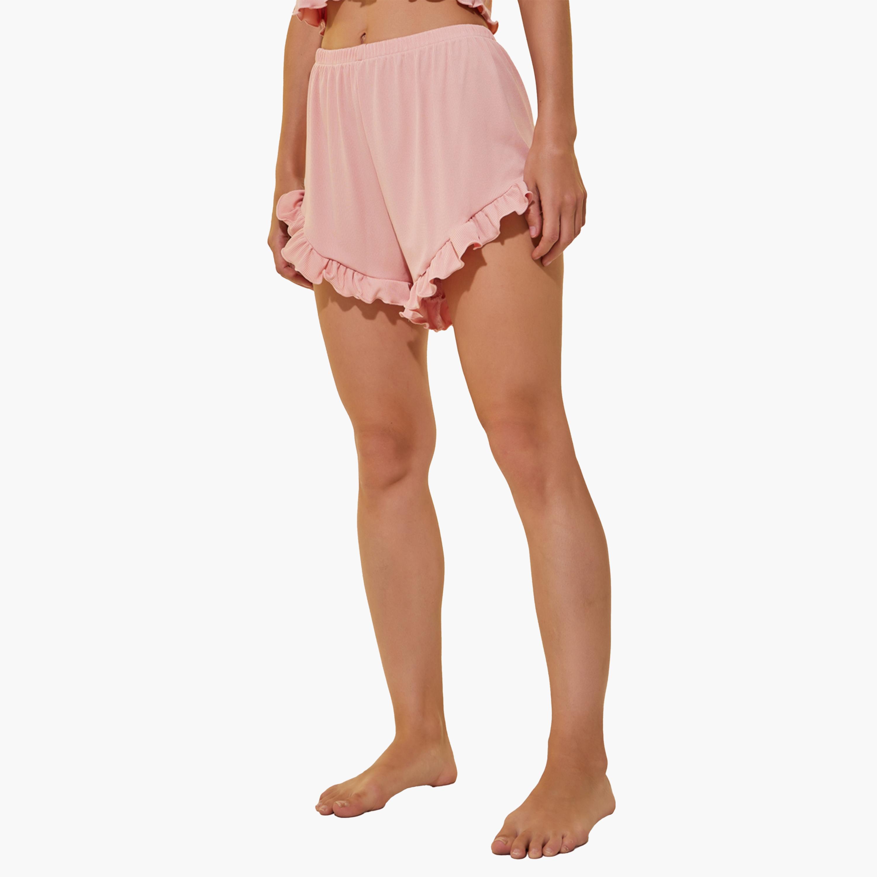Take Two Ribbed Ruffle Trim Cropped Cami Top and Shorts Set-women-clothing-nightwear-pyjamas-shortsets-image-4