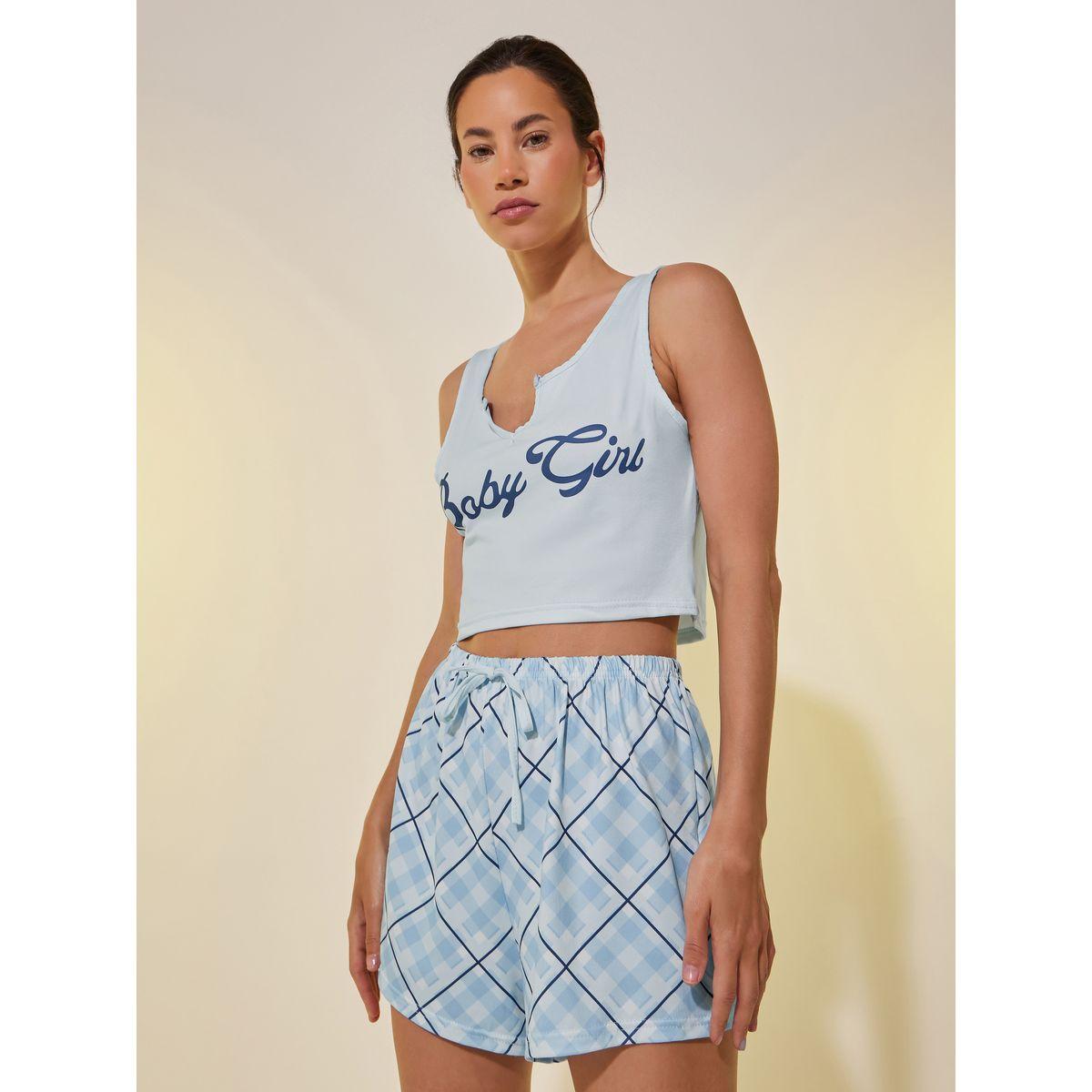 Styli Text Print Cropped Cami and Shorts Pyjama Set-women-clothing-nightwear-pyjamas-shortsets-image-2