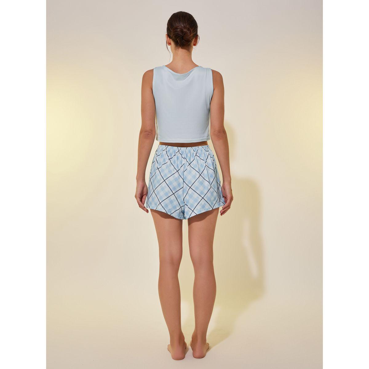 طقم بيجاما من شورت وبلوزة كامي قصيرة بطبعة كتابة-women-clothing-nightwear-pyjamas-shortsets-image-5