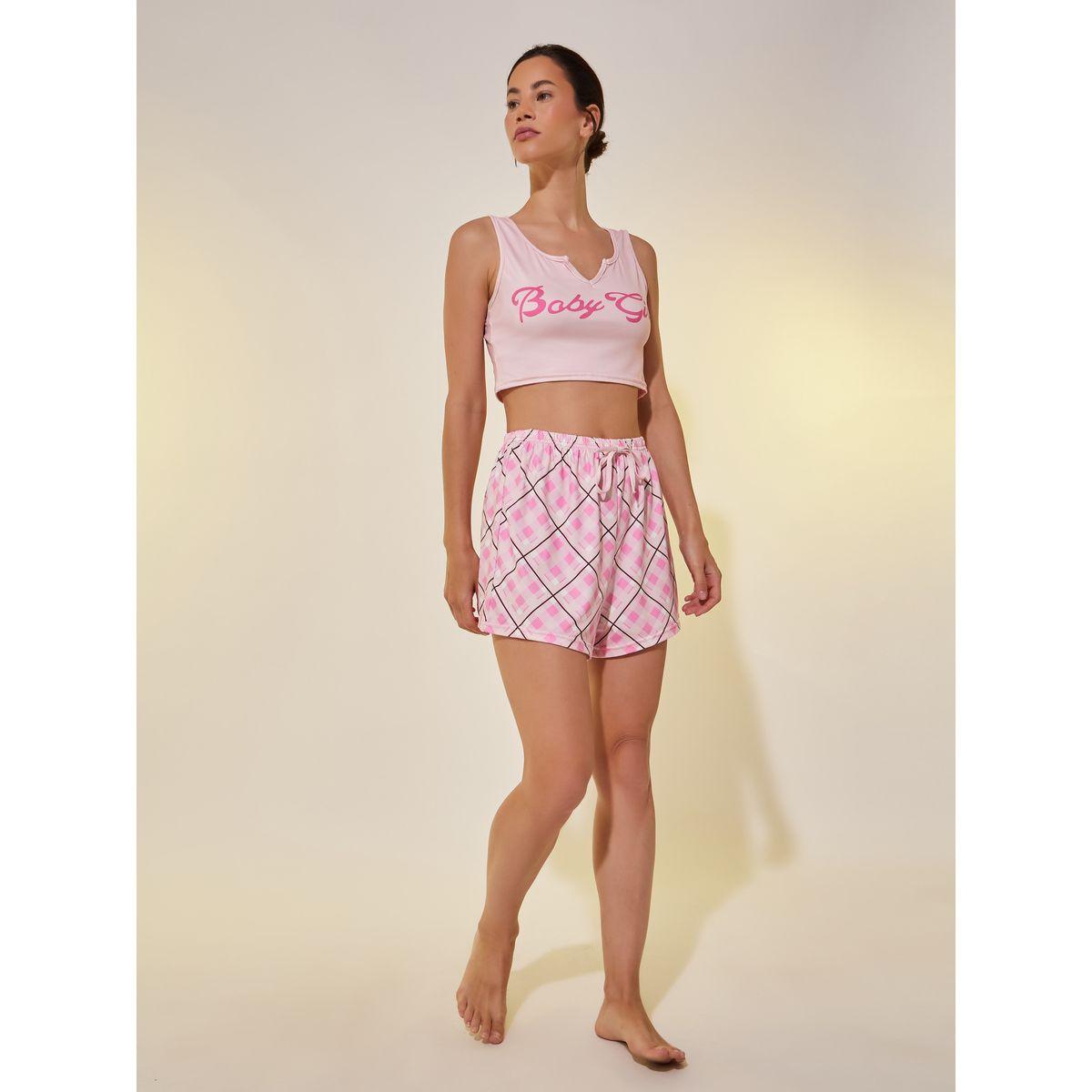 Styli Text Print Cropped Cami and Shorts Pyjama Set-women-clothing-nightwear-pyjamas-shortsets-image-1