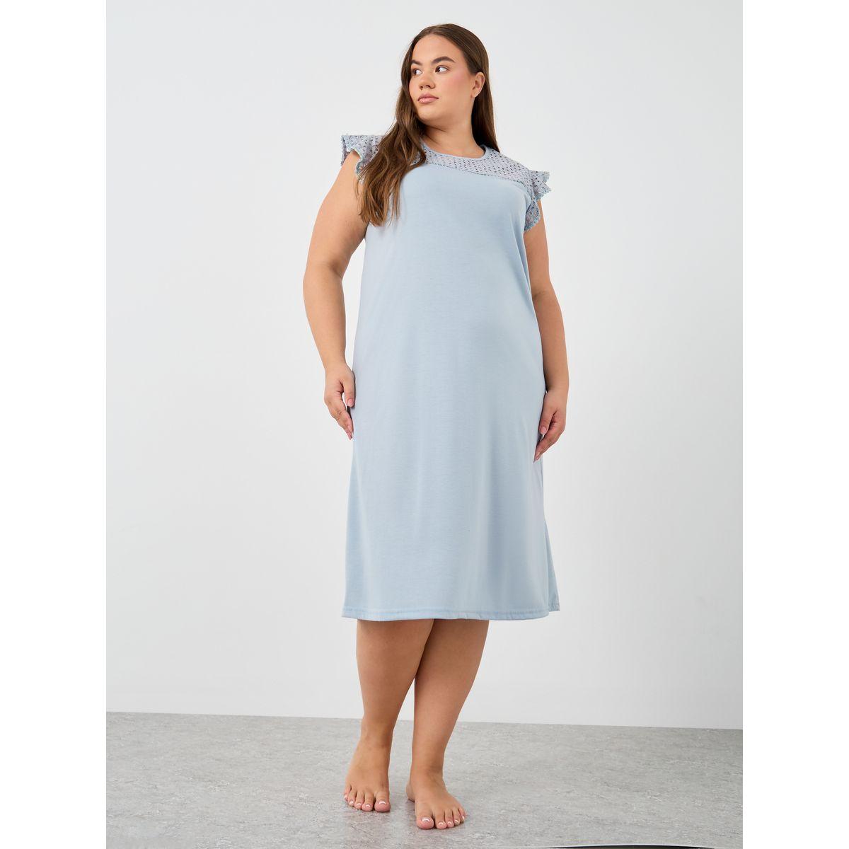 قميص نوم شيفلي بمقاس كبير مزين بكرات بوم بوم-women-clothing-nightwear-nighties-image-1
